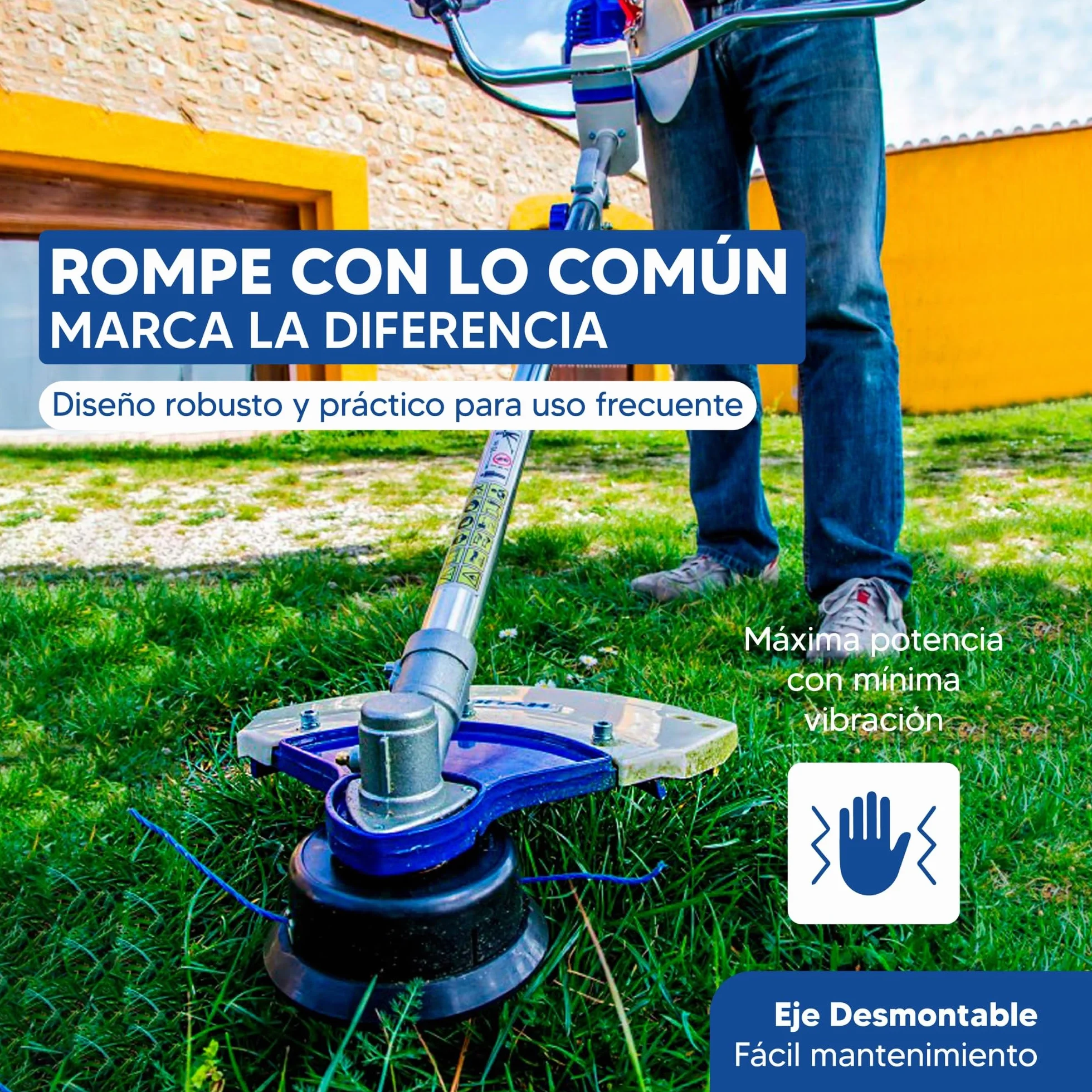 Hyundai Desbrozadora Gasolina Profesional Alta Potencia para Césped Denso - Cortacésped a Gasolina con Sistema Antivibración para Mayor Comodidad - Desbrozadora 2 Tiempos para Jardinería Eficiente