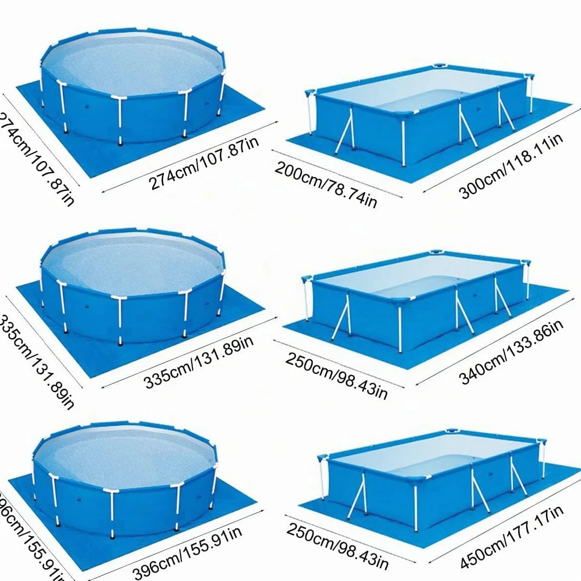 Alfombra de suelo para piscina, exterior de tierra, alfombra de protección azul, impermeable, plegable, protector de suelo para piscina rectangular y redonda (200 x 300 cm)