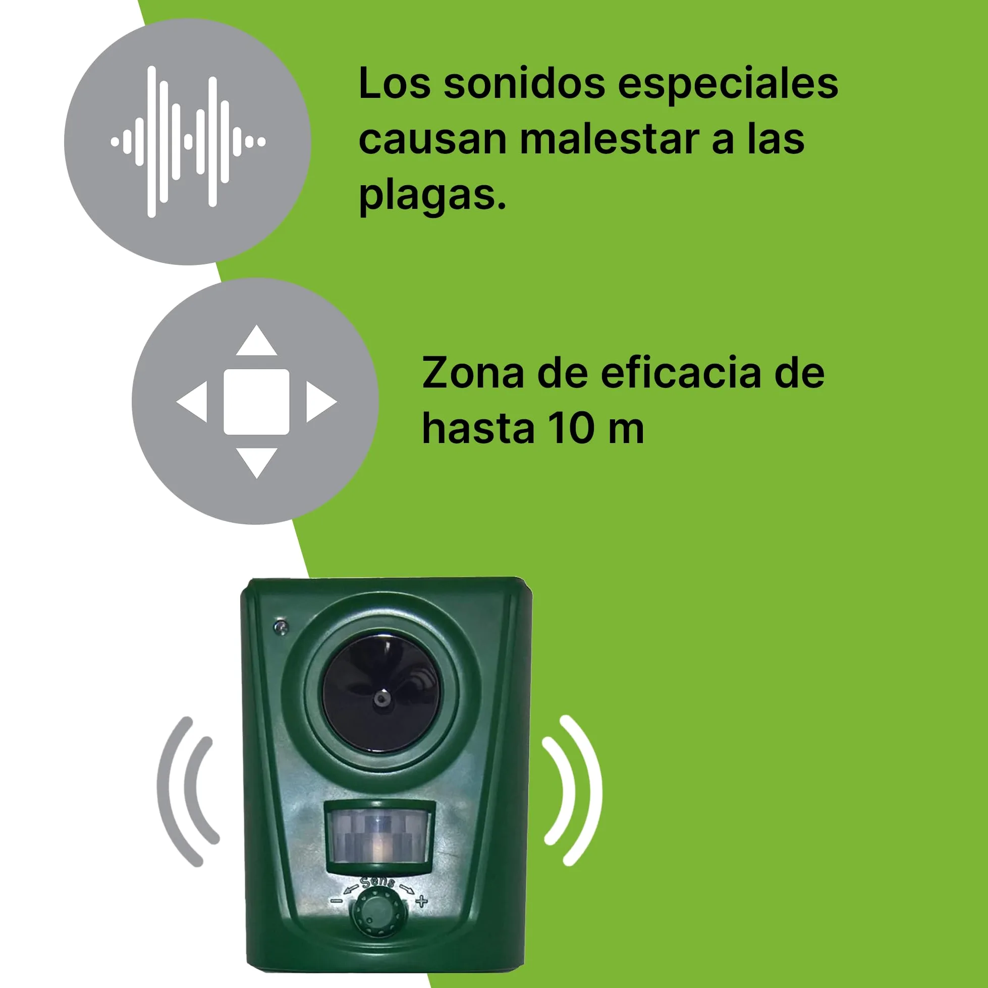 ISOTRONIC Repelente ultrasónico para Animales Salvajes, Aves, Perros, Gatos y martas. Dispositivo Repelente a Pilas con estaca para jardín. Alcance Efectivo de 60 m² (3 Unidades).