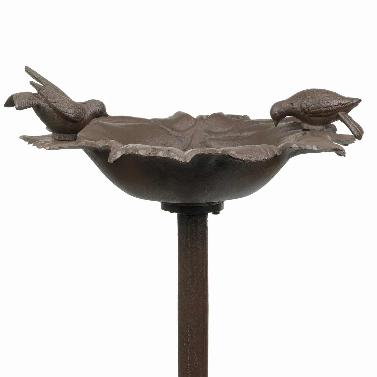 Moritz Bebedero para pájaros de 77 cm de alto, de hierro fundido, macizo, para jardín, forma de hoja, baño para pájaros con soporte, diseño antiguo
