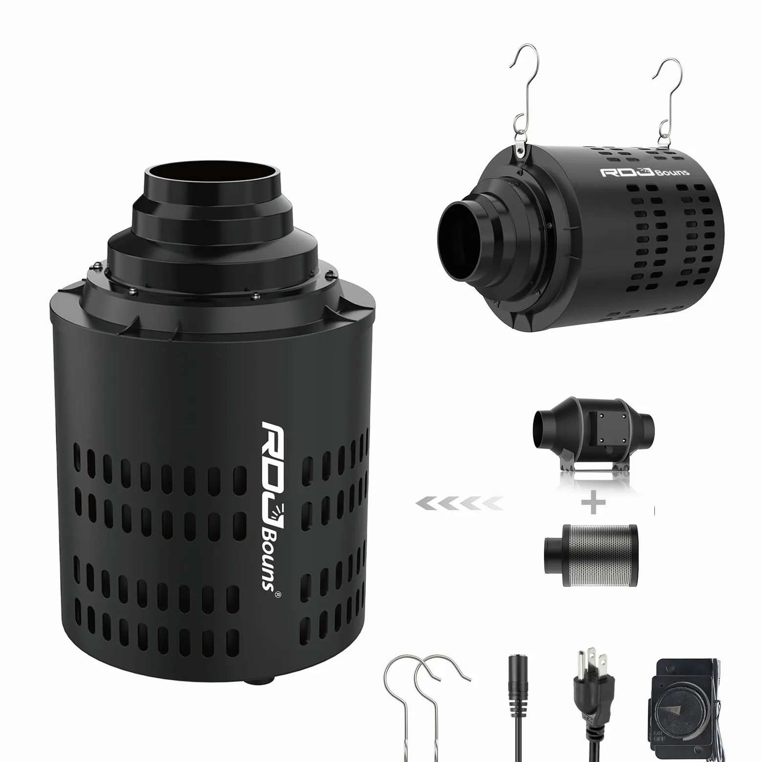 RDJ Bouns Kit todo en uno de filtración de aire, compatible con 4'/5'/6', ventilador en línea (velocidad ajustable) y conducto de filtro de carbono, tienda de cultivo, sistema de refrigeración y