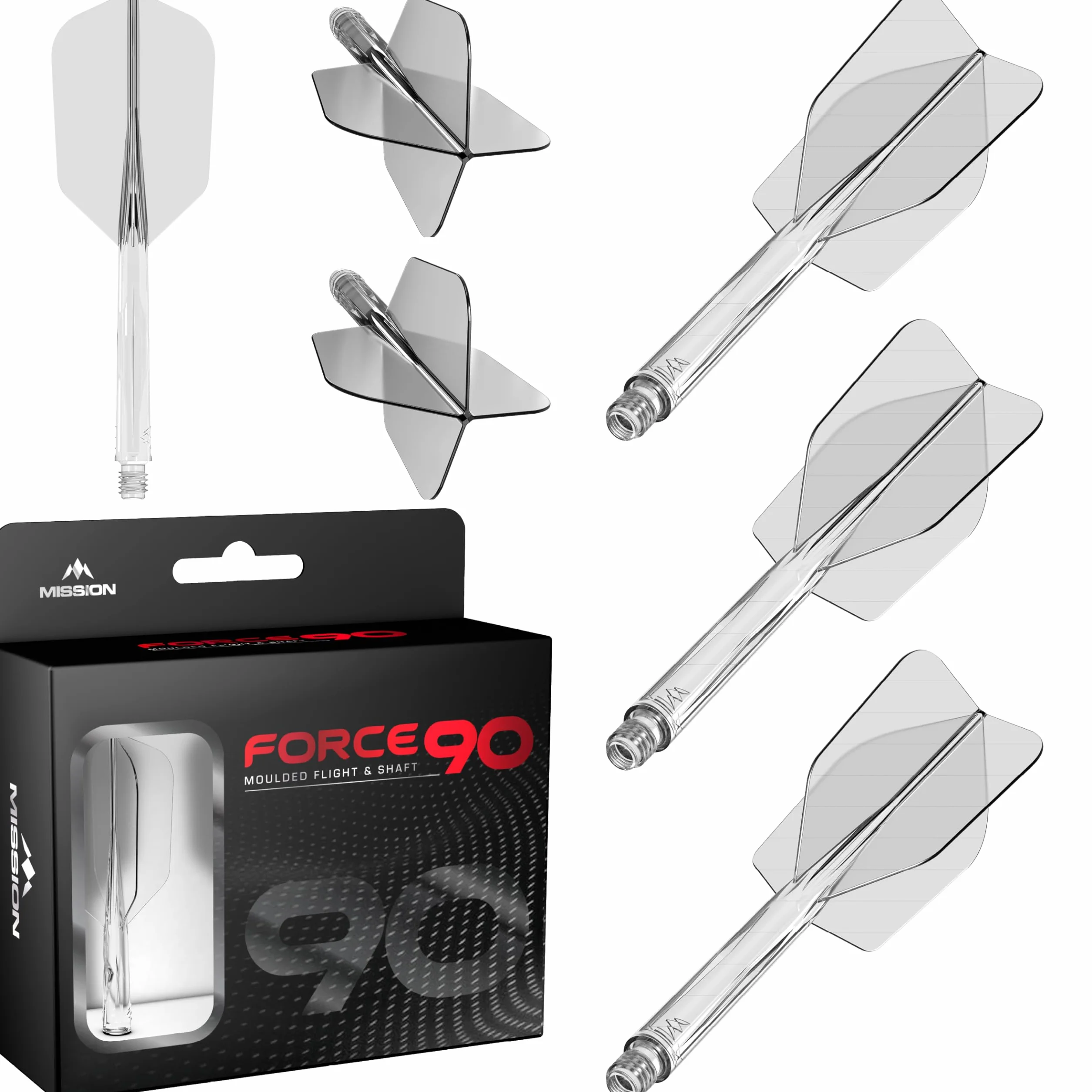 Mission Darts Force 90 2 en 1 Delgado Paquete de 3 Plumas y Tallos Combinados