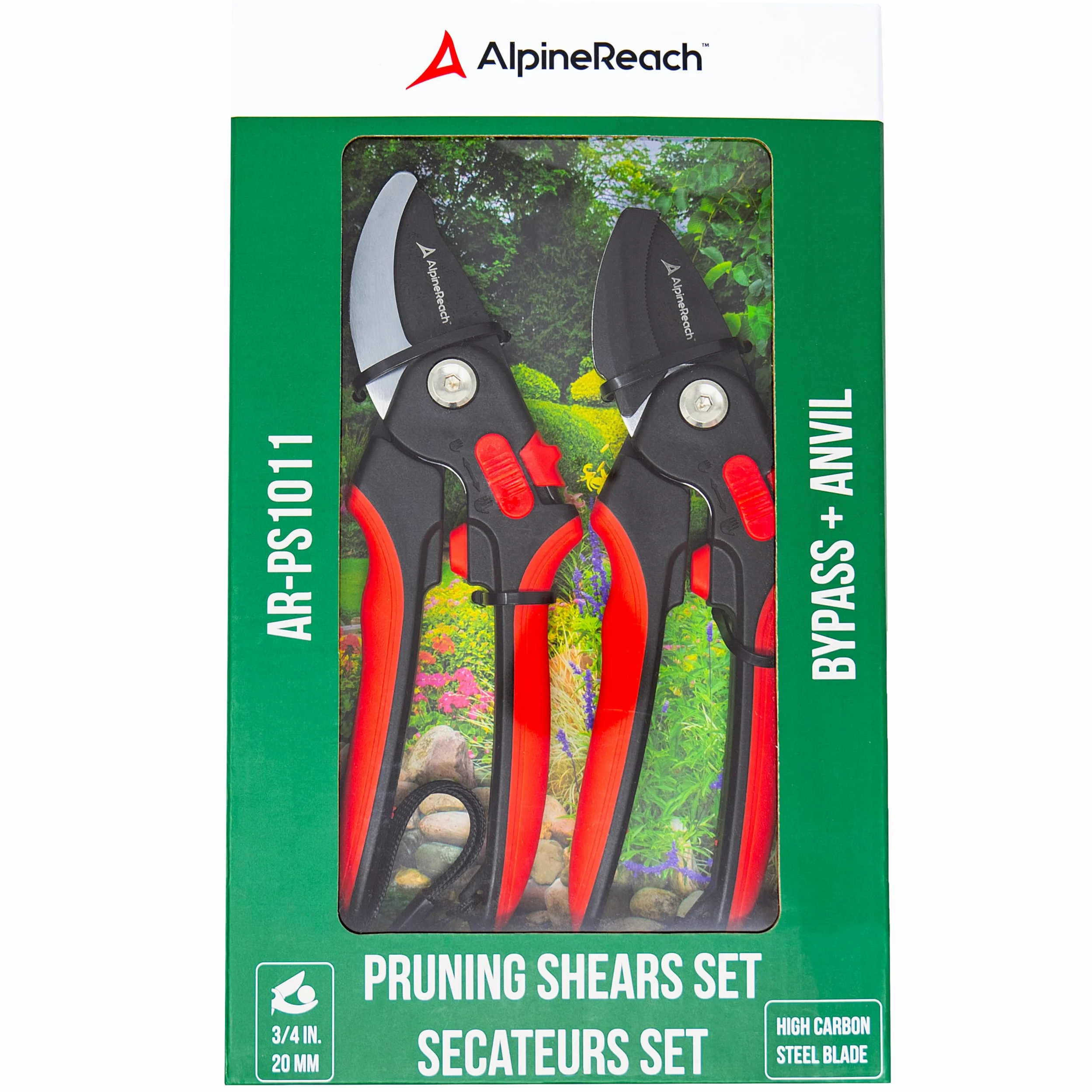 AlpineReach Juego de Tijeras de Podar con Bypass y Yunque para Jardinería, Mango Blando Ergonómico Ajustable para Manos Pequeñas y Grandes, Hoja Afilada de Acero con Alto Contenido de Carbono