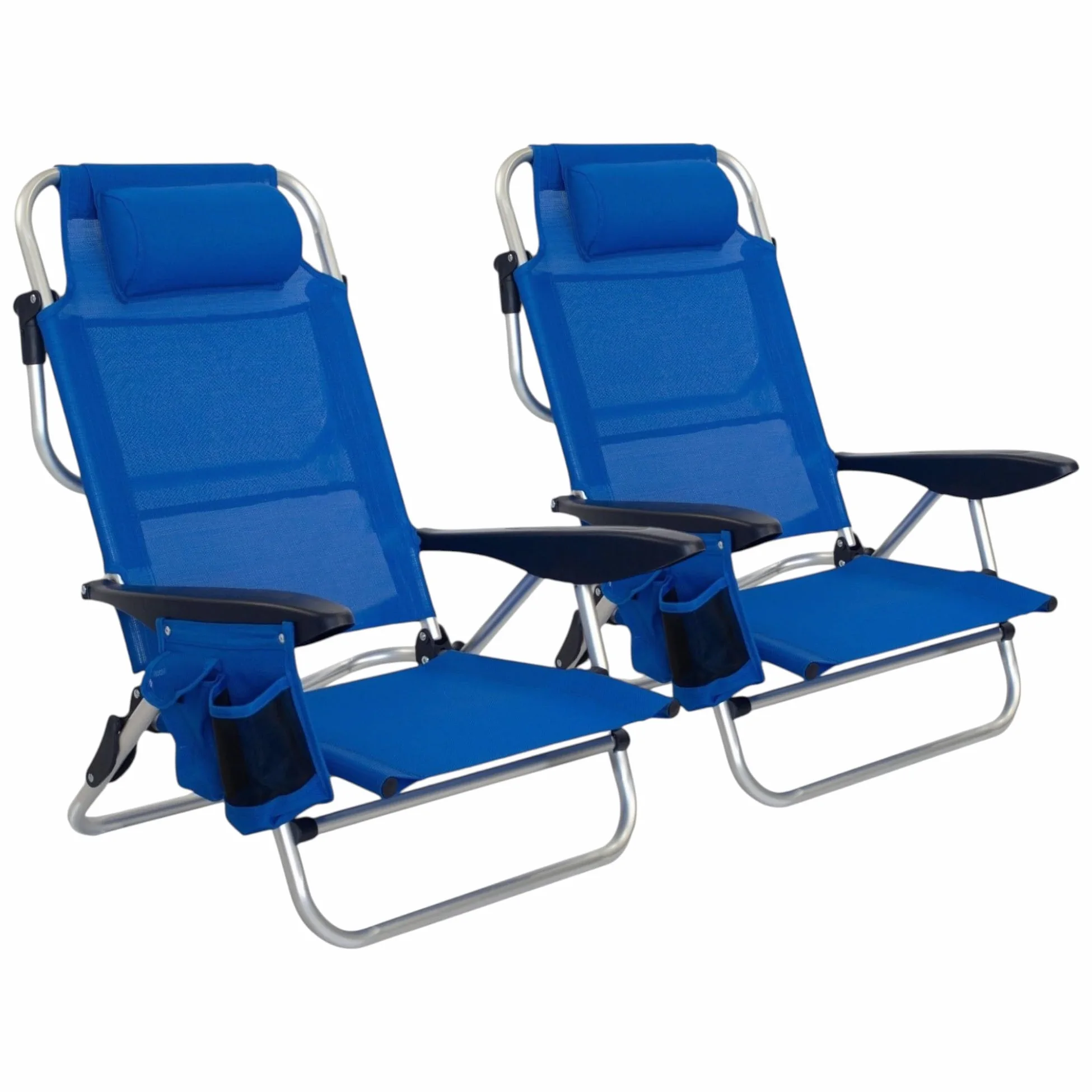 Pincho Silla de Playa Reclinable Aluminio 4 Posiciones Plegable Ligera Resistente 110kg textilene Transpirable con Reposacabezas y Bolsillos Azul Turquesa y Marino (2, Azul Marino)