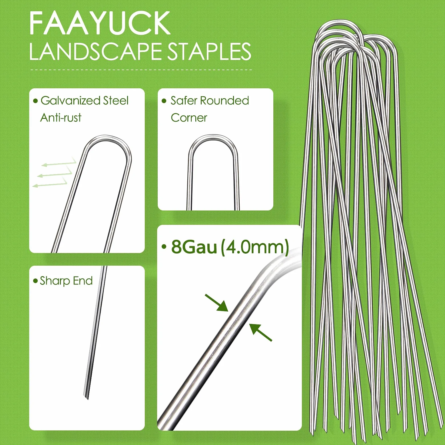 Estacas de jardín de 12 pulgadas, paquete de 100 grapas galvanizadas resistentes de calibre 11 en forma de U para decoraciones al aire libre, estacas de tierra para tela de barrera de malezas, tubos