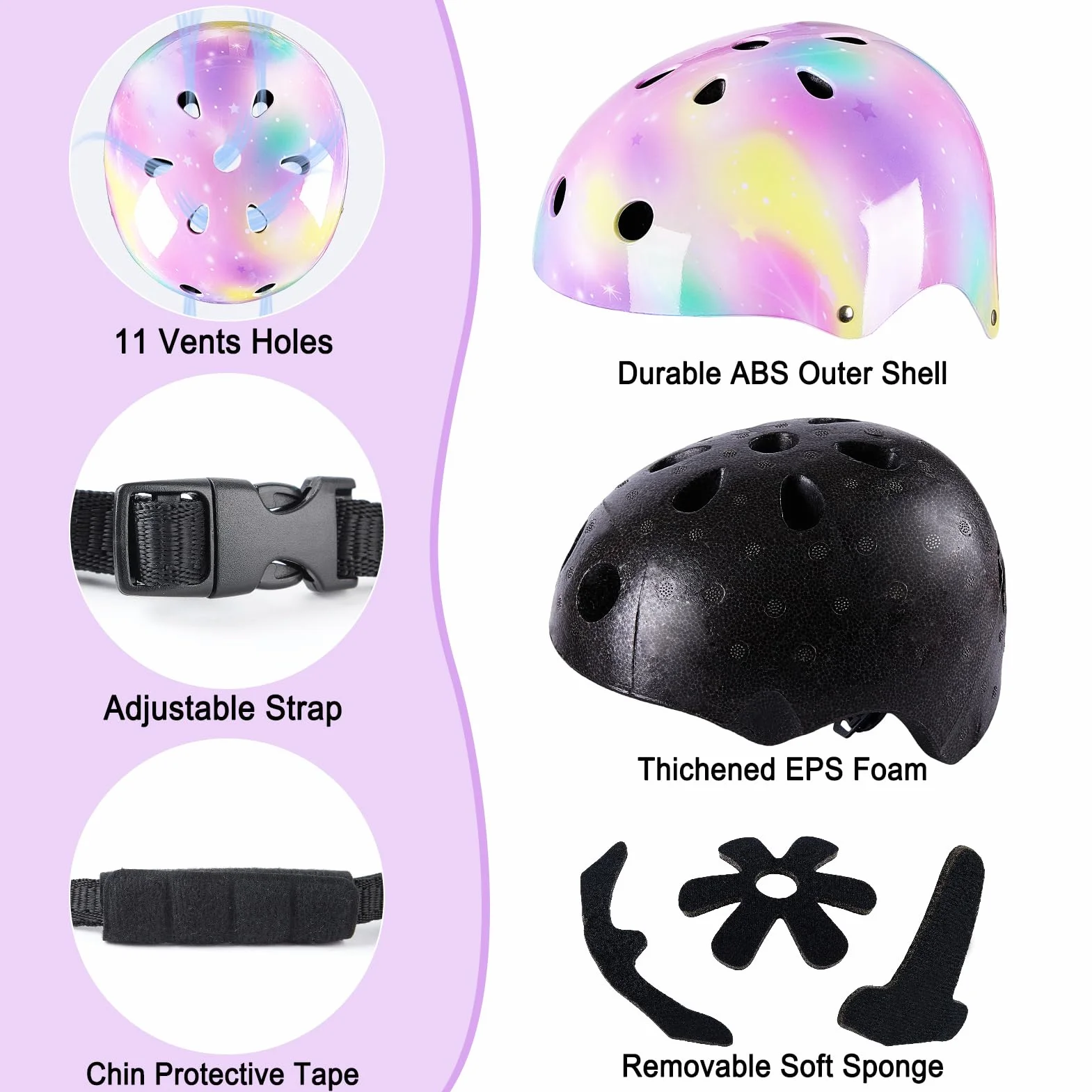 Casco Bicicleta Niño con Pegatinas DIY para Niñas Edad 3-8 Años Unicornio Rodilleras Coderas Equipo Protección Ajustable Ciclismo