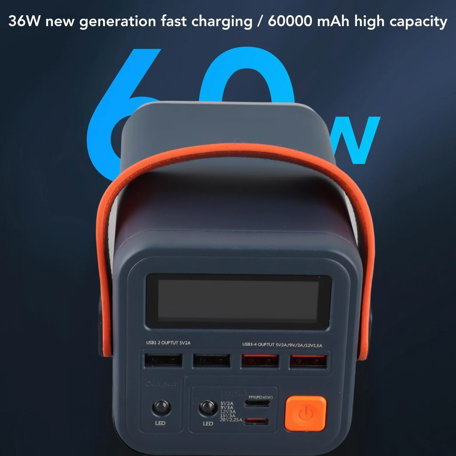 Central Eléctrica con Batería De Litio De 60000 MAh: Carga Rápida Bidireccional Portátil For Acampar Al Aire Libre Y Apagones De Emergencia(B)