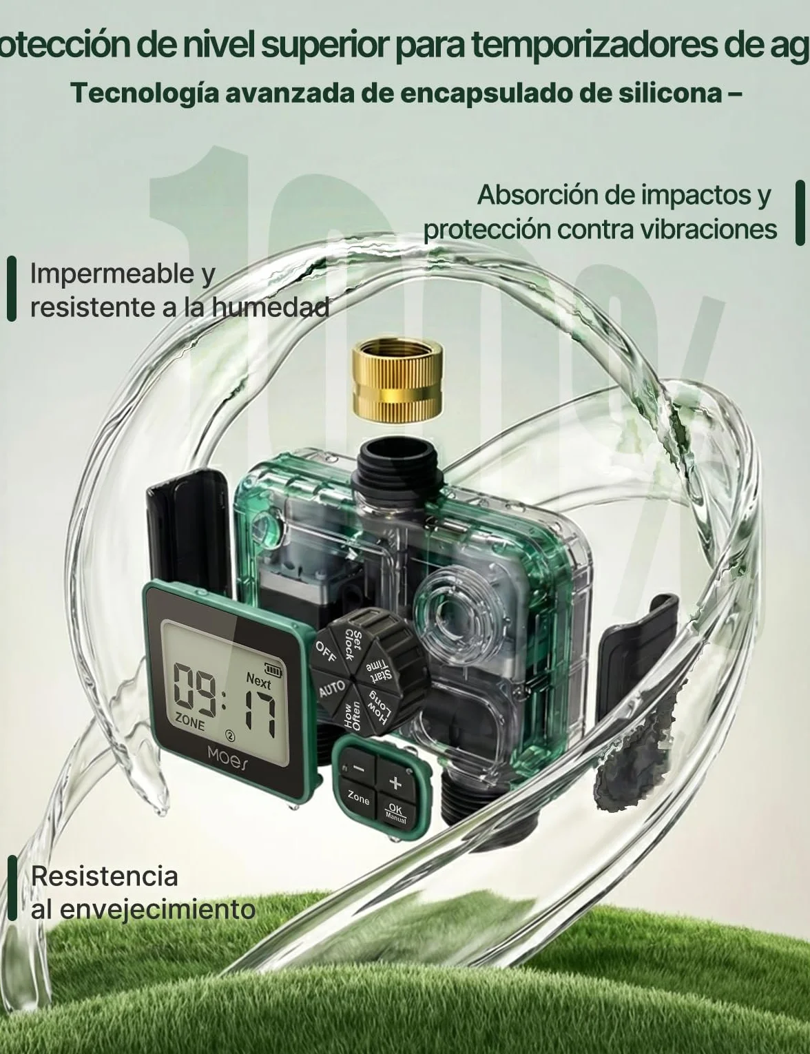 MOES Temporizador de riego con Entrada de latón, regulador de riego automático programable con Bloqueo de Lluvia y riego Manual, Temporizador de Manguera de 2 Zonas para jardín y césped