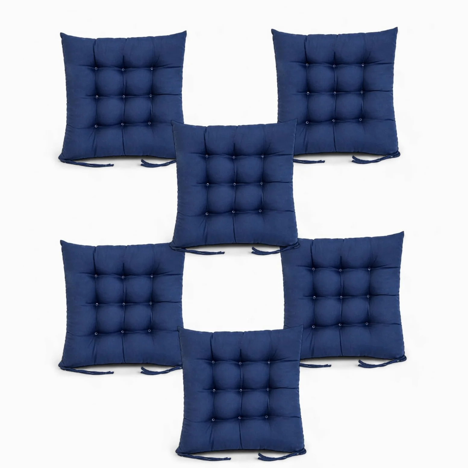 Super Mundo - Pack 6 Cojines para Sillas con Correas de sujeción, 40 x 40 x 8 cm, Ideal para decoración jardín Interiores y Exteriores (6 Pack, Azul Marino)
