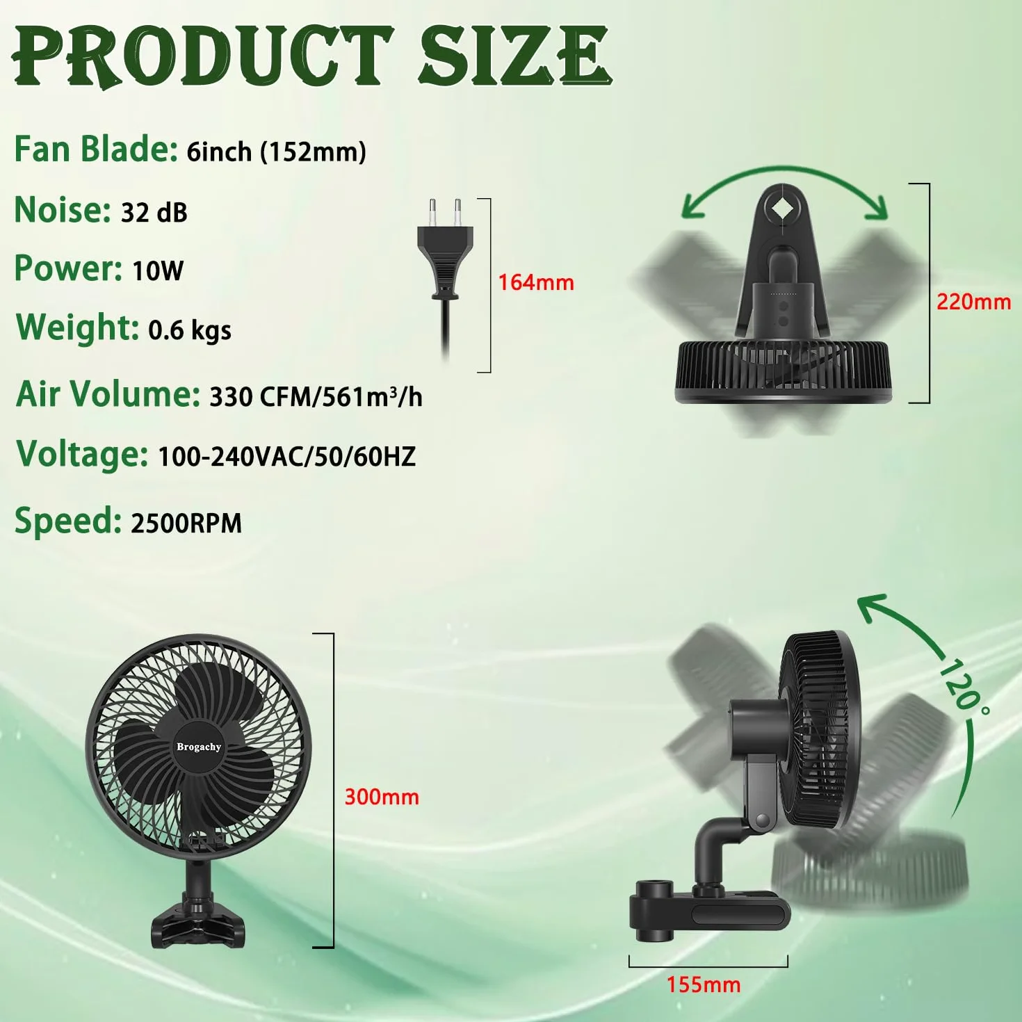 Ventilador con Clip 10W Oscilación Automática Motor EC Trifásico 10 Velocidades