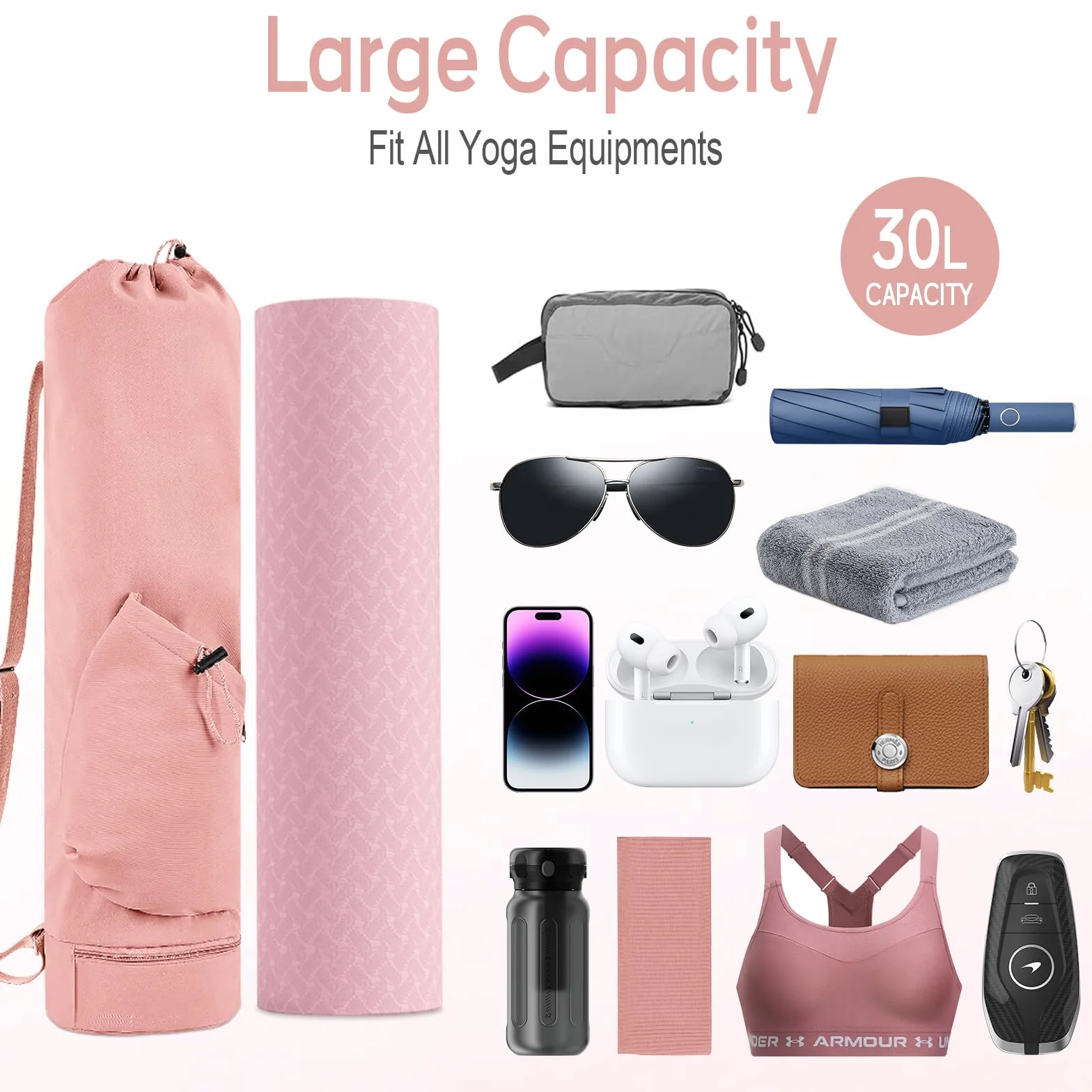 Bolsa para esterilla de yoga, soporte con almacenamiento multifunción para gimnasio, playa, viajes