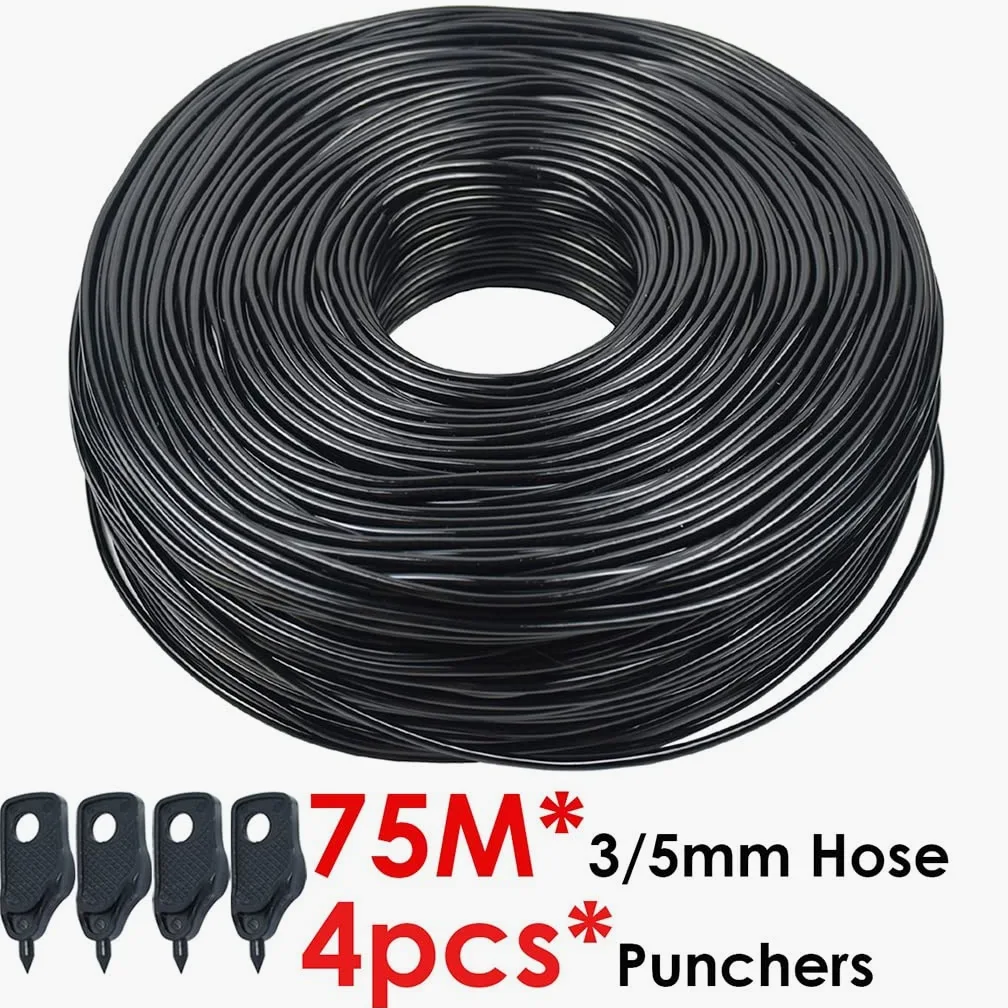 Manguera de microirrigación, manguera de PVC Microgoteo con perforador Línea de distribución en blanco 3/5 mm 5-140 M Tubo de riego de jardín(75M)