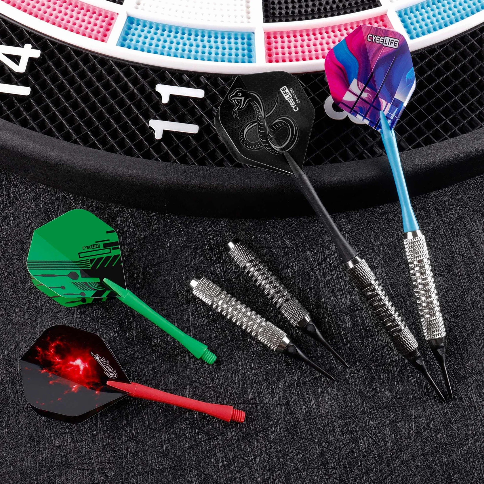 CyeeLife Dardos con punta de plástico - Juego de 18 dardos de punta suave para tablero de dardos electrónico