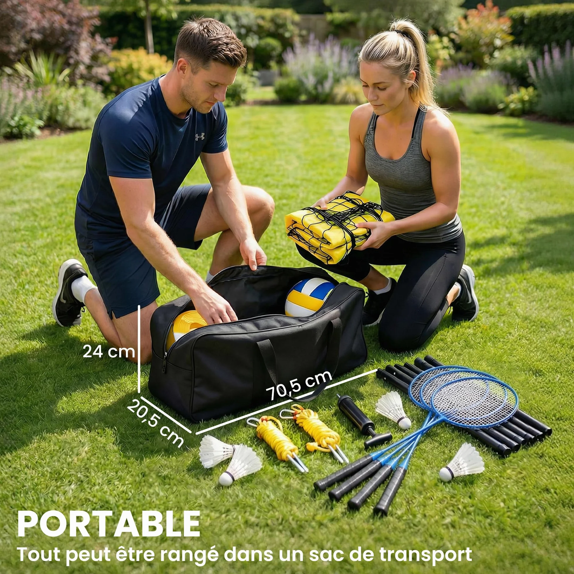 SPORTNOW Juego de voleibol y bádminton postes acero altura ajustable red portátil 4 raquetas 4 volantes bolsa transporte