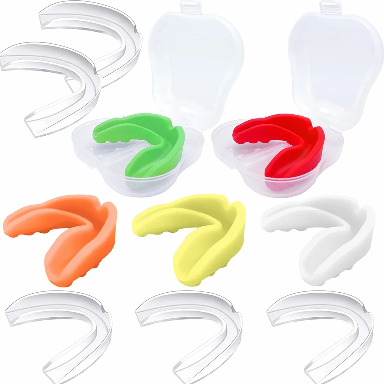 Protectores bucales deportivos niños 10 unidades, 5 coloridos con estuche 5 transparentes, protección bucal atlética boxeo fútbol hockey karate