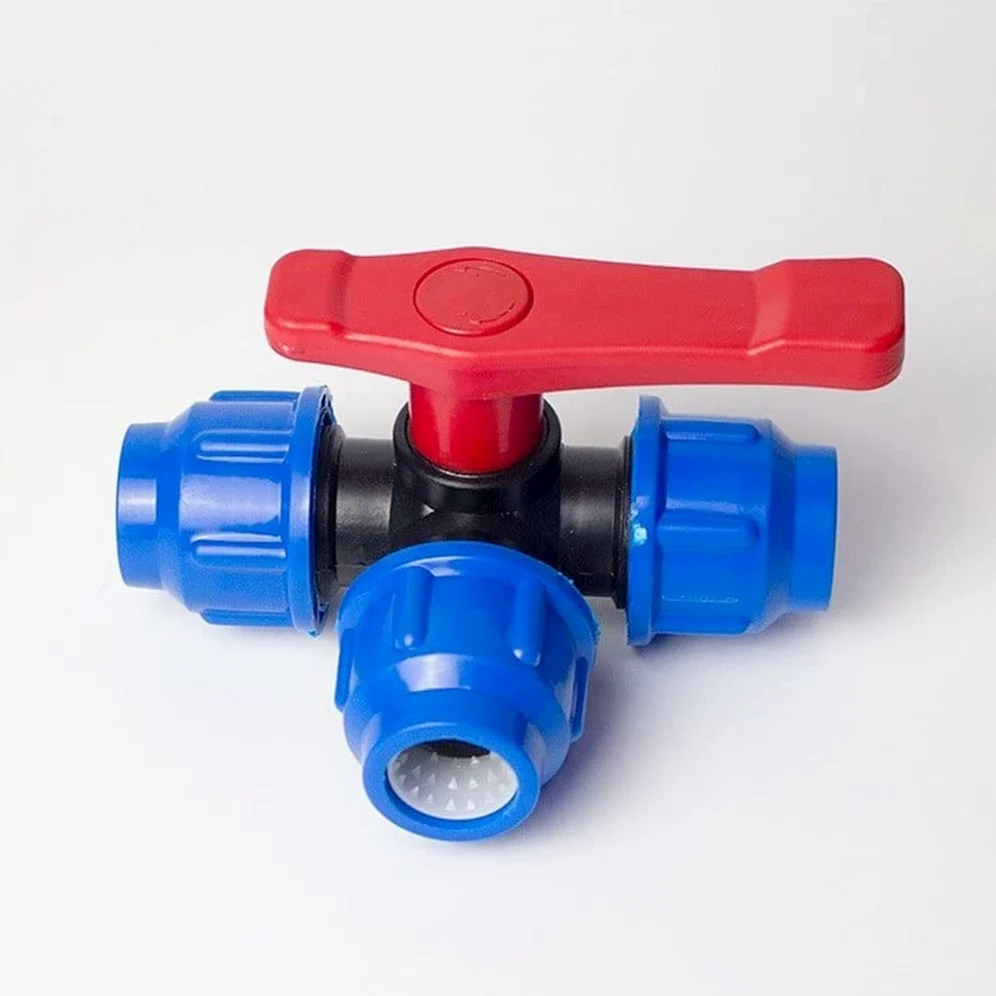Conector de grifo jardín Conectores tubería agua, 1 pieza 1/2" 3/4" 1" 1-1/4" 1-1/2" PE Válvula bola rápida tres vías, rápido plástico con mango for riego campo(1 1/2")