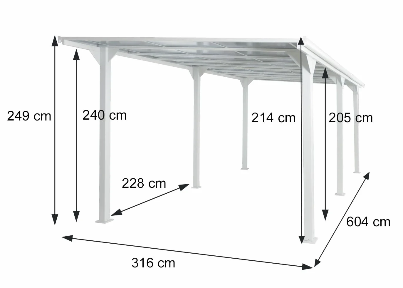 Alcoberta independiente Mendler HWC-O23, refugio para coche y garaje, estructura de 10 cm con techo de policarbonato y canaleta de lluvia, 3x6m - antracita