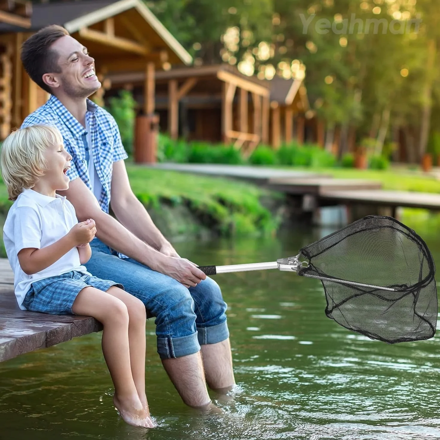 Red de Pesca Plegable Negra 51cm Sacadera para Adultos y Niños