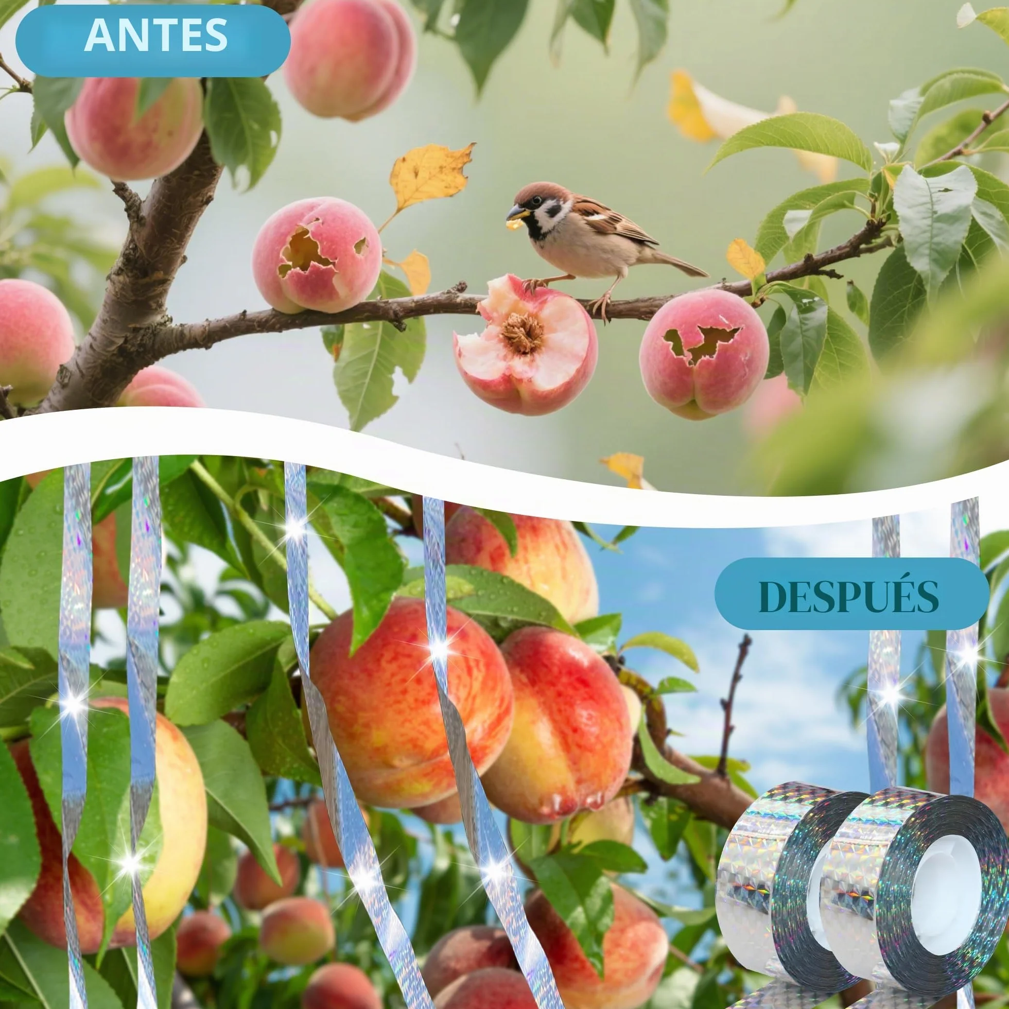 Cintas para Espantar Pájaros 80 m de Cinta Reflejante para Aves, Dispositivo para Asustar Pájaros Cinta de Doble Cara para Asustar a los Pájaros para Casa, Jardín, Patio, Huerto, Exterior