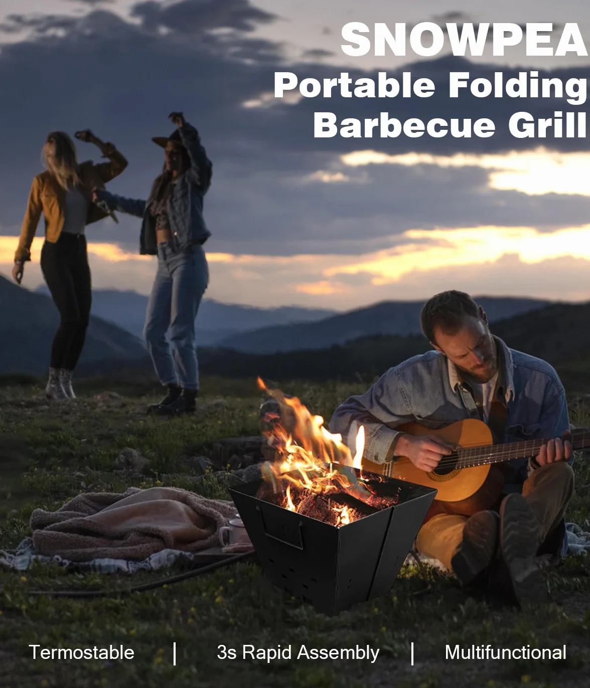 Snowpea Portable Fire Pit for Camping, Collapsible Outdoor Fire Pit with Carry Bag, Iron Fire Bowl for Picnics, Bonfire, Patio, Backyard and Garden - con Parrilla