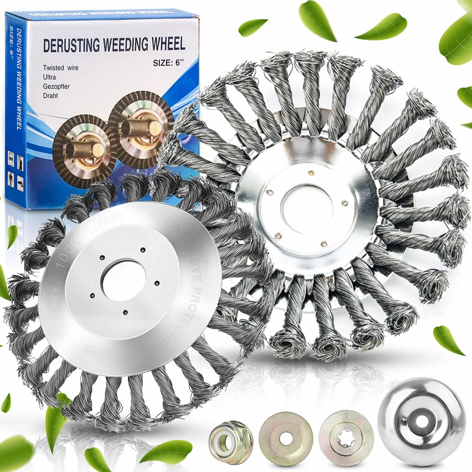 Cepillo de Malezas Redondo con 4 Accesorios, Adecuado para Jardines y Espacios Verdes (6 Pulgadas)