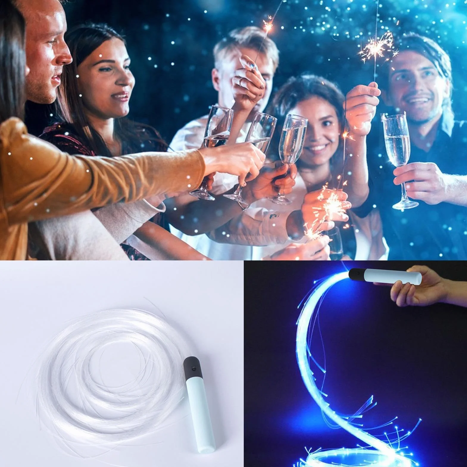 Fouet Fibre Optique LED Multicolor Lumineux Rotatif 360° Accessoire Danse Club