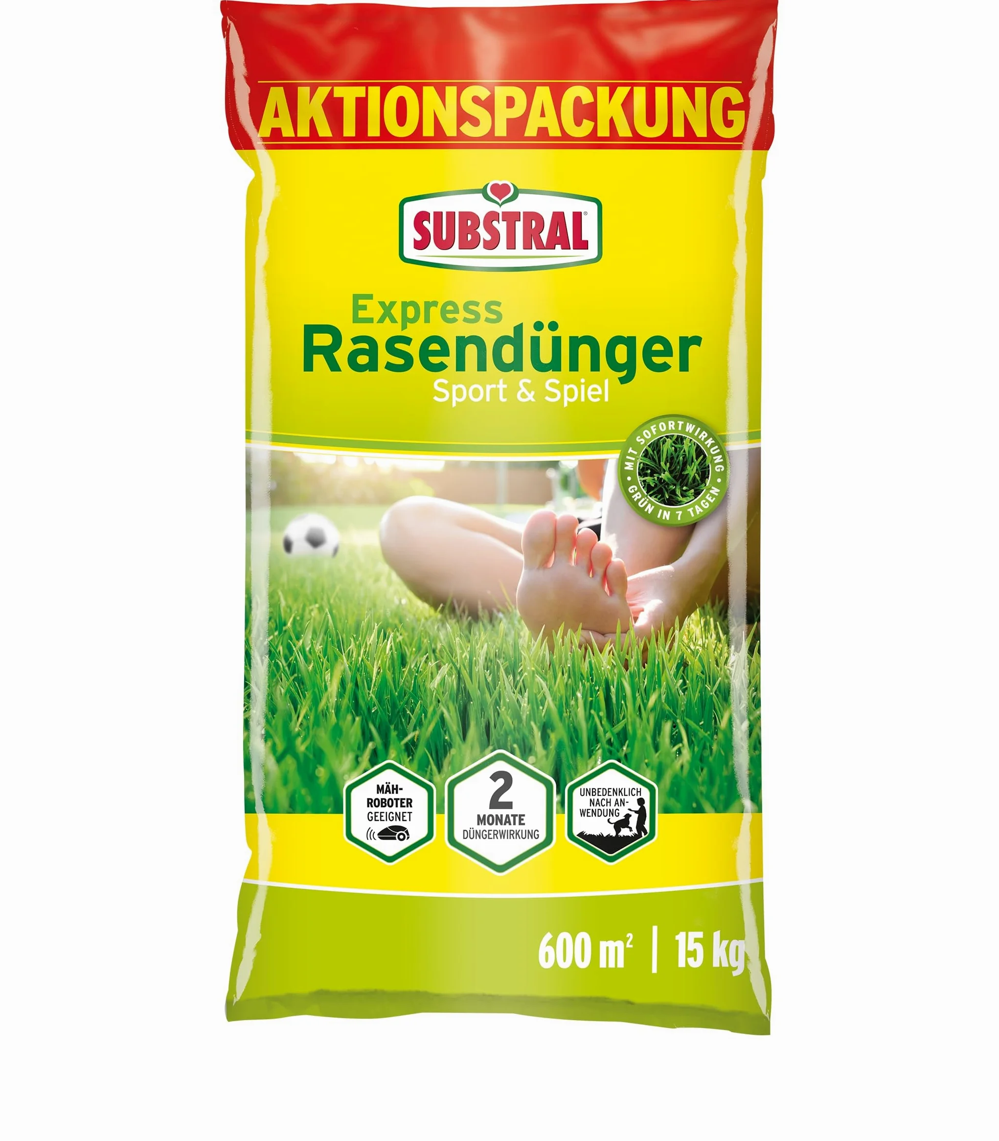 Substral Abono para césped Express Sport & Spiel, 15 kg, efecto fertilizante rápido y potente césped en 7 días, ideal para esparcidores y cortacéspedes