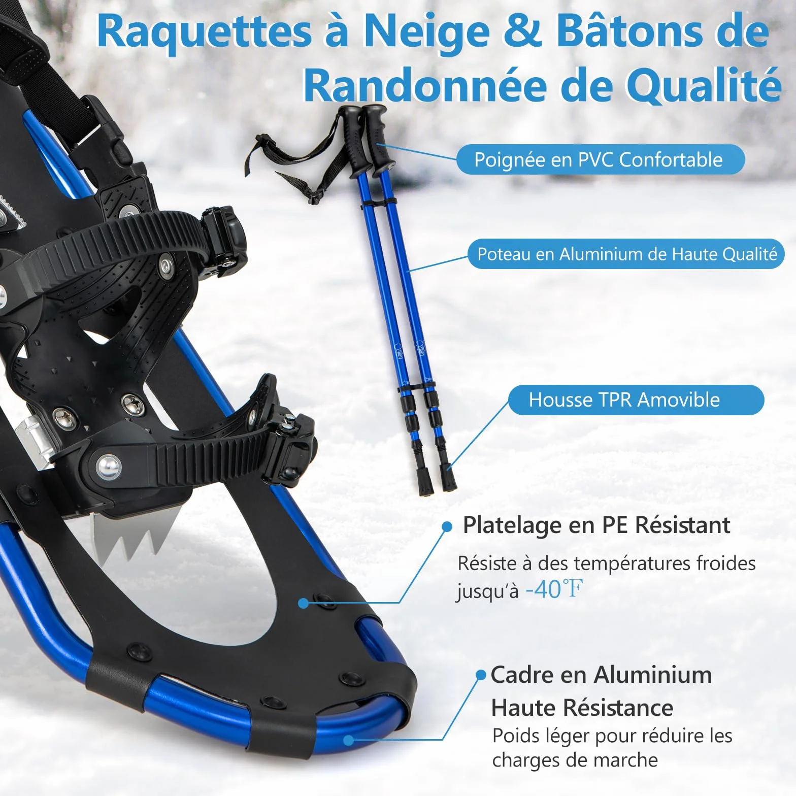 GOPLUS Raquetas de nieve antideslizantes 17-21 pulgadas aleación aluminio ajustables con bastones bolsa