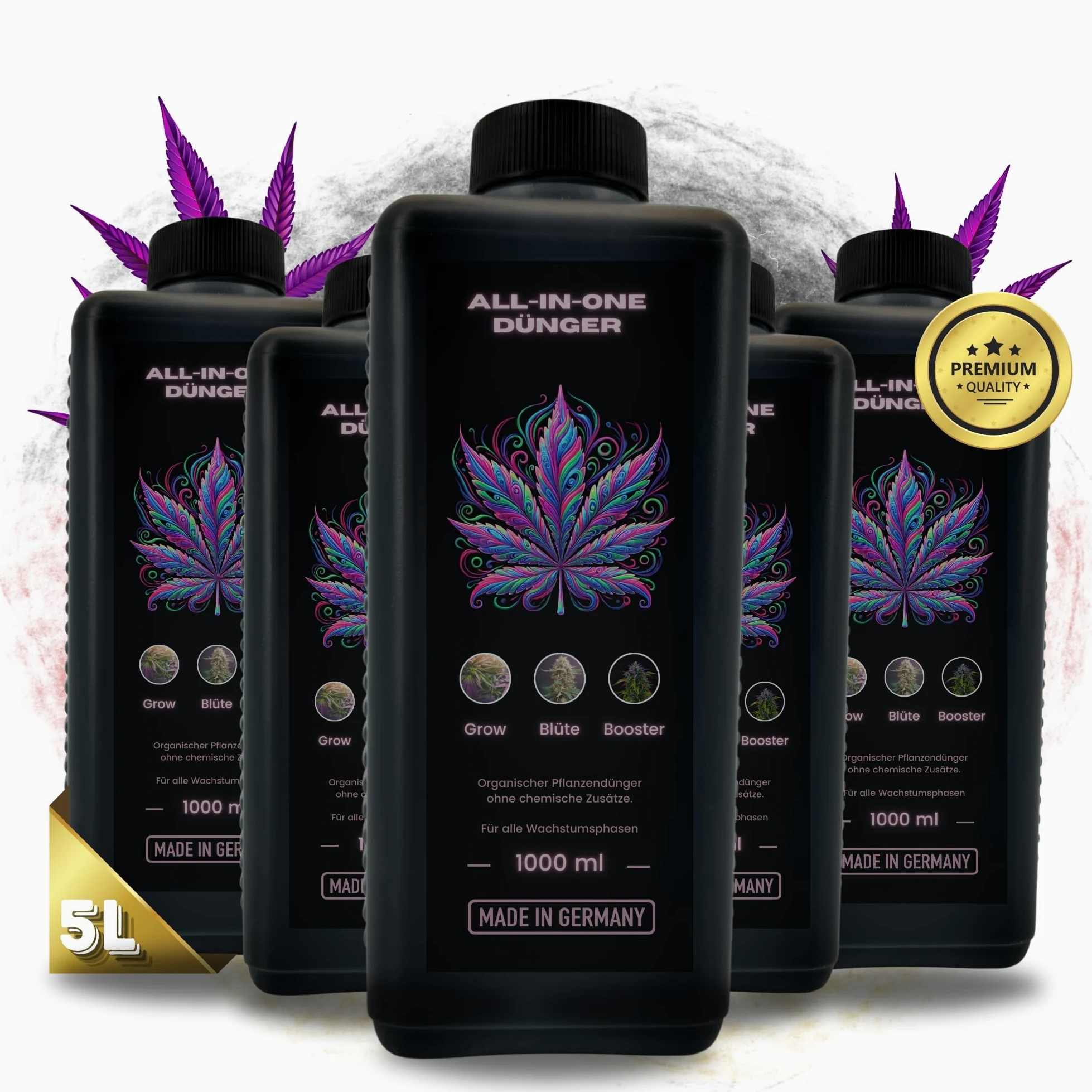 TronicXL Fertilizante premium de 5 litros I All in One I Indoor & Outdoor para la fase de crecimiento y floración, compatible con Growbox Grower 5 litros Grow & Blüte Starter Set Try Pack