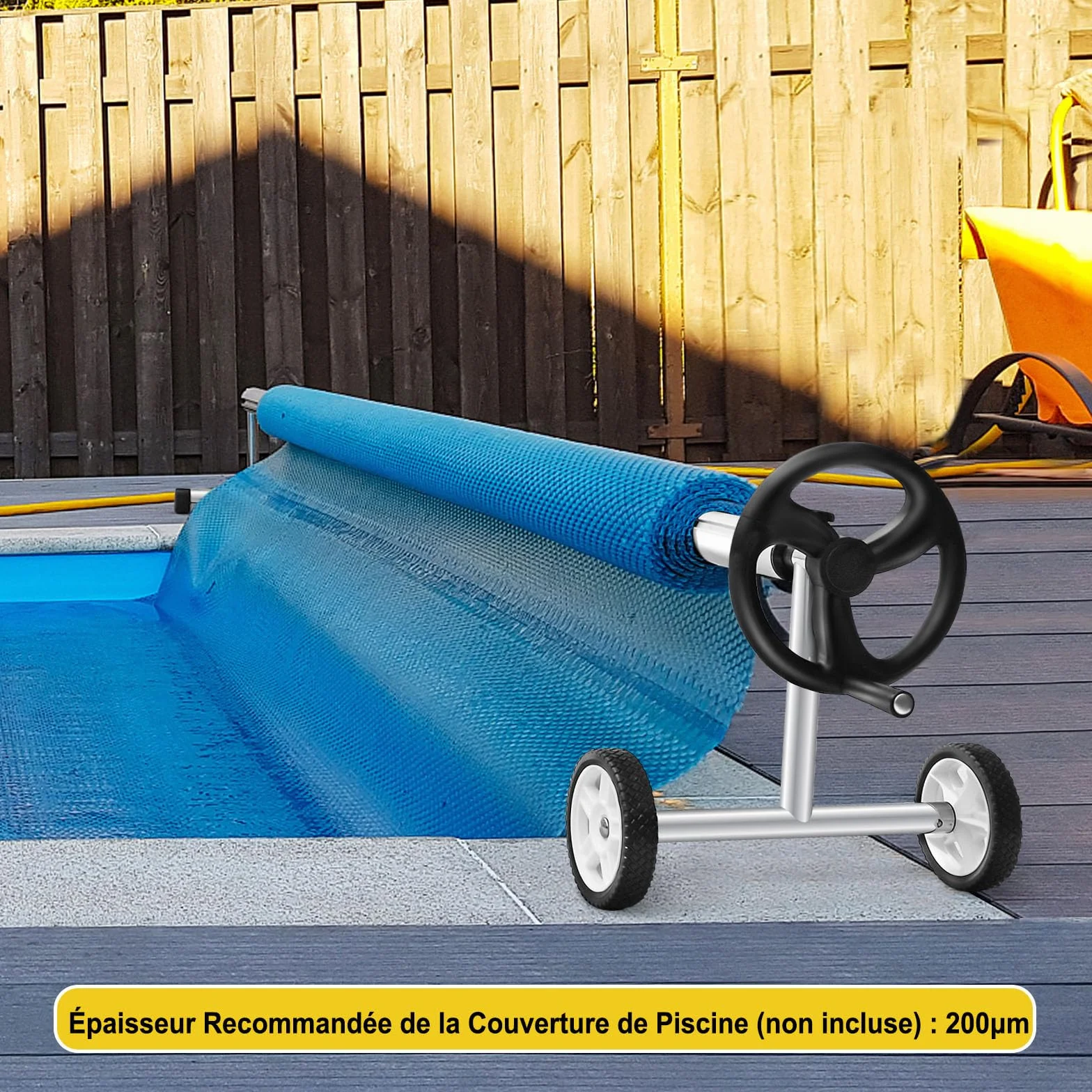 GOPLUS Enrollador Piscina para Liner de Piscina 1,65-7,7 m, Enrollador Lona Piscina de Aluminio y Soporte de Acero Inoxidable