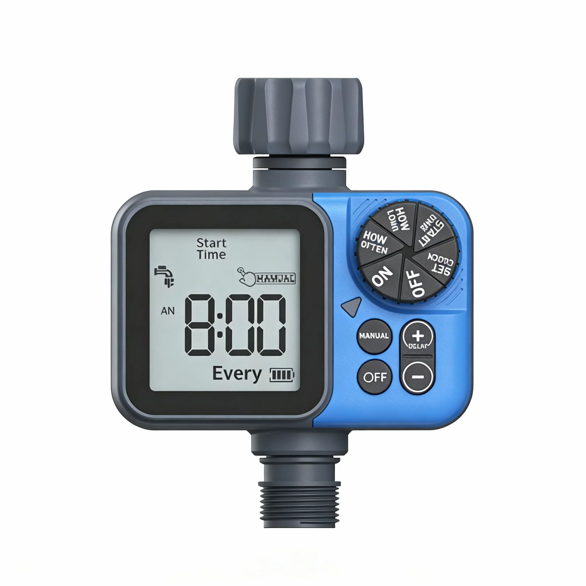 Sprinkler Timer, Programmable Water Hose Timer with Rain Delay/Manual/Automatic Watering System, Outdoor Digital Auto Irrigation for Garden Yard Lawn with Large Display(Black+Blue)