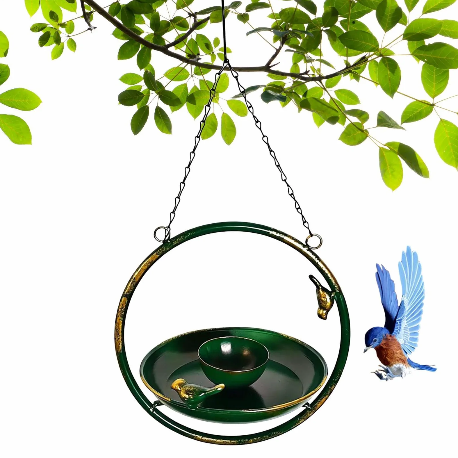 Baño para Aves de Exterior Gran Bebedero Decorativo | Fuente para Aves de Jardín con Cadenas para patio, terraza, balcón, ventana, árbol, jilgueros, colibríes,