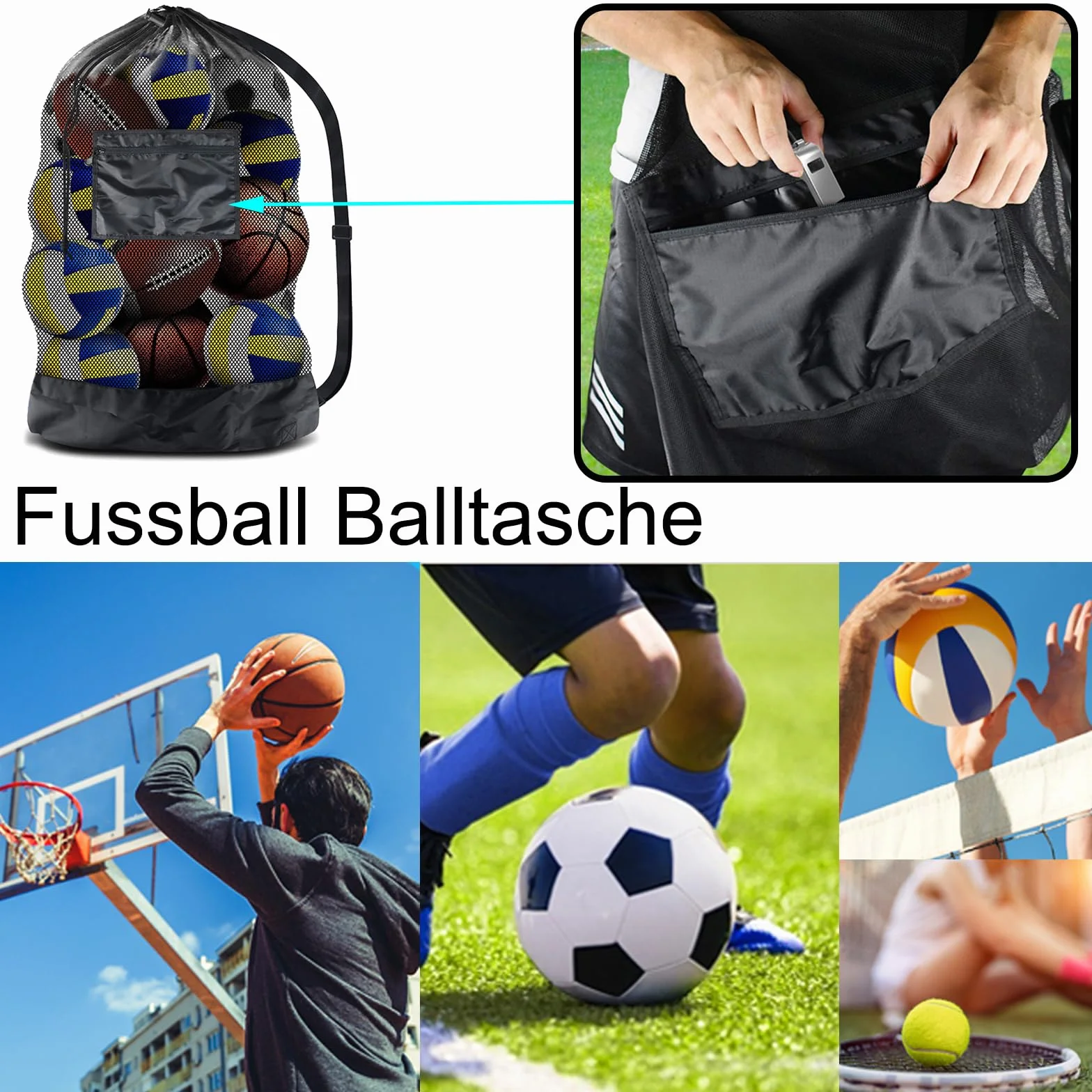 Extra Grande Bolsa de Malla para Pelotas 30x40 Pulgadas Red para 12-15 Pelotas Baloncesto Fútbol