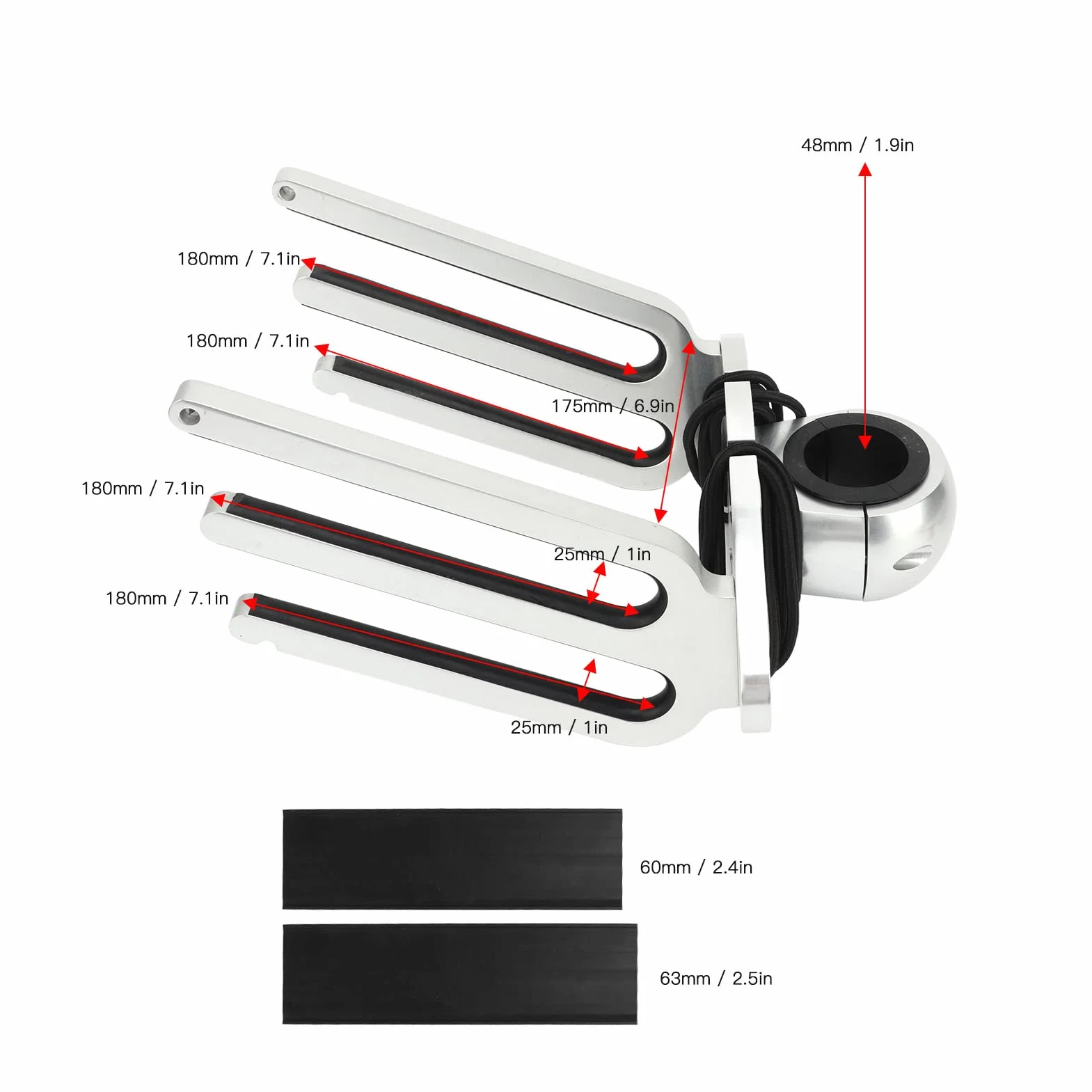 Soporte para Wakeboard Ajustable en Ángulo, Aleación de Aluminio Pulido, Compatible con Tubos de 189-248 Pulgadas