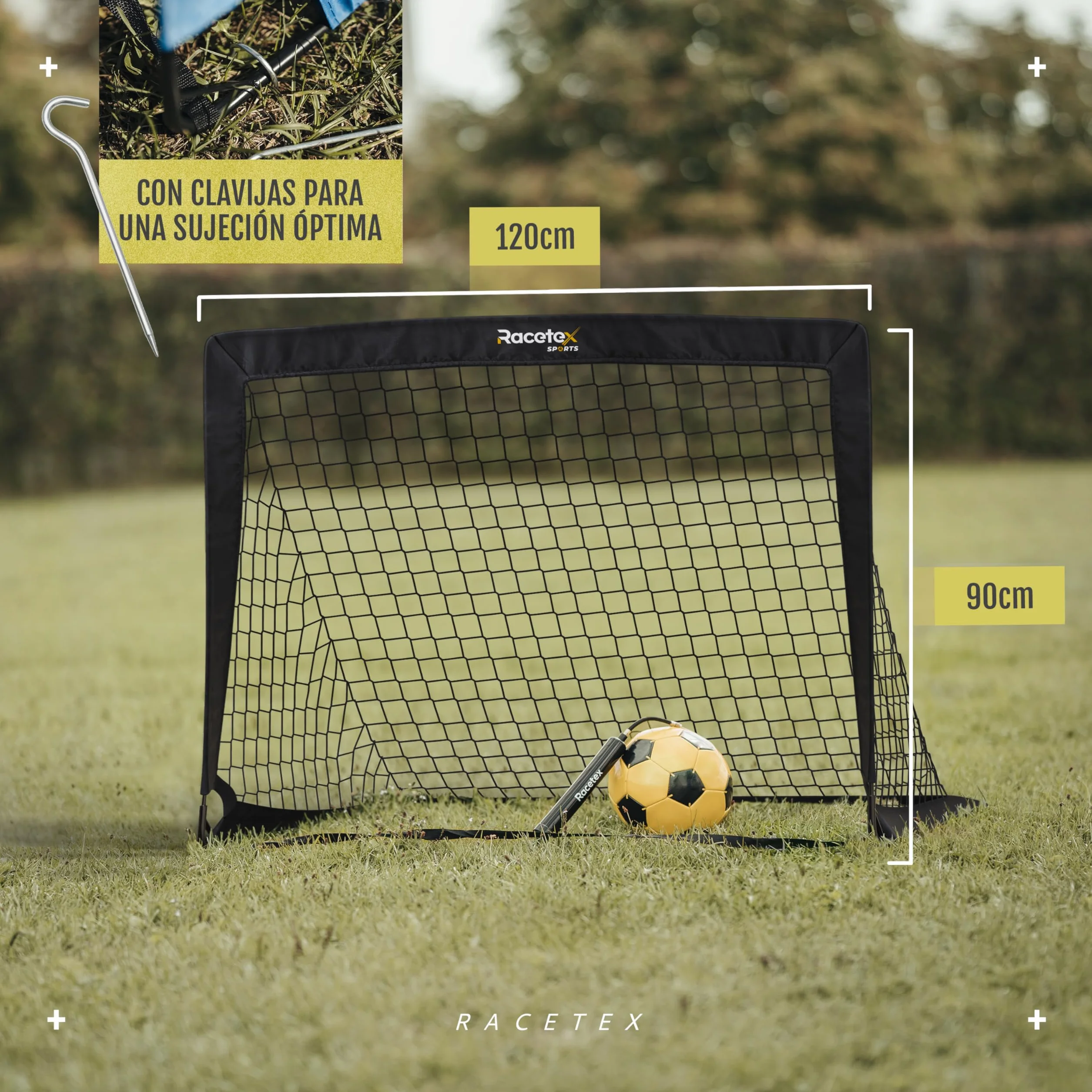 Porteria Futbol niños Set x 2 con Postes Reforzados de Fibra de Vidrio y Bolsa Transportar