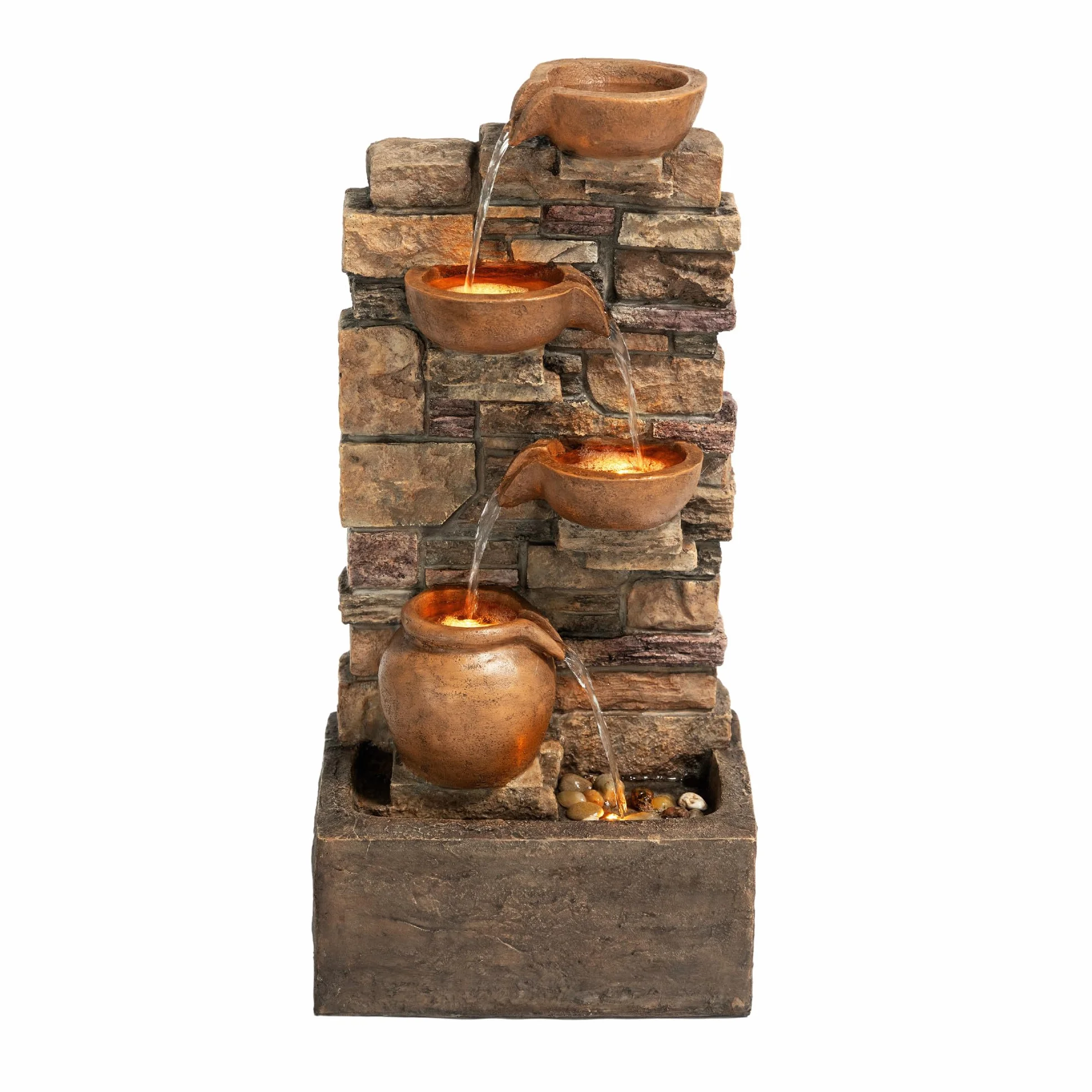 Teamson Home Fuente en Cascada 4 Niveles Marron Exterior con LED