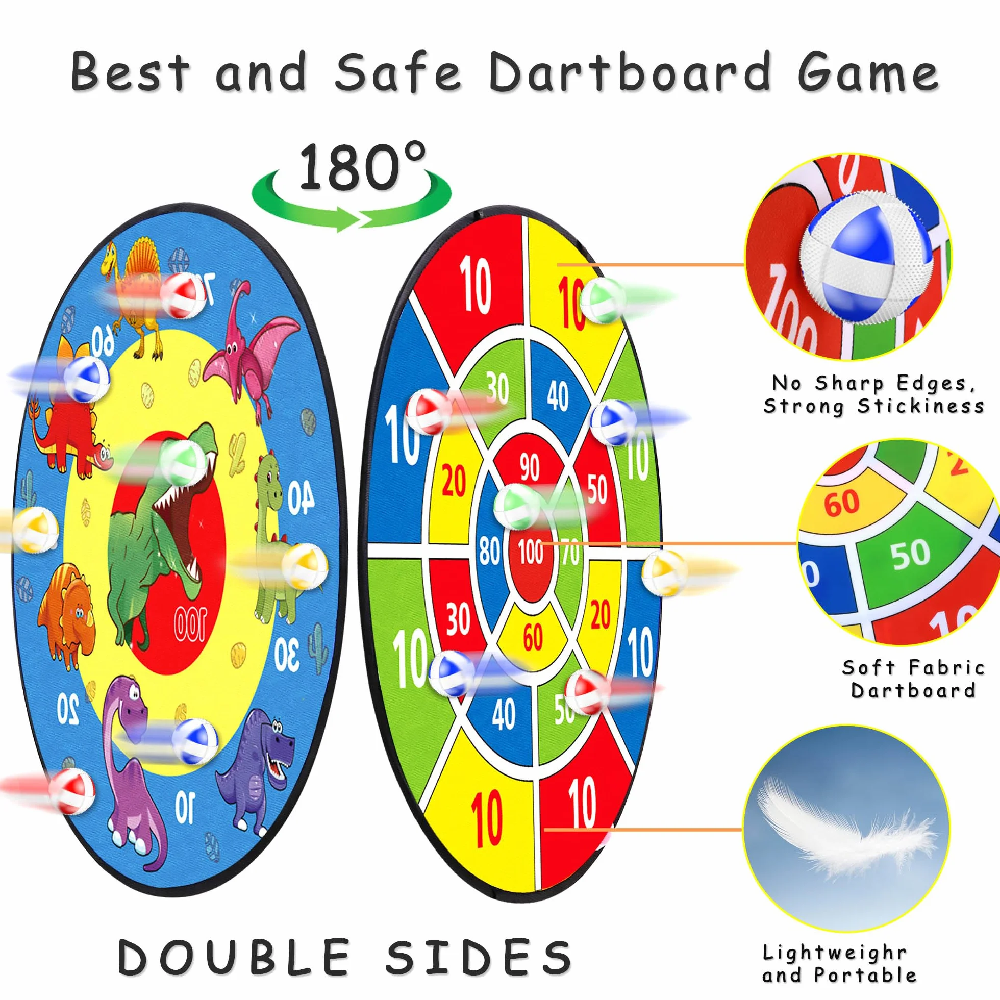 TOMYOU Tablero de Dardos de Doble Cara 66cm con Bolas Adhesivas Juego de Lanzamiento