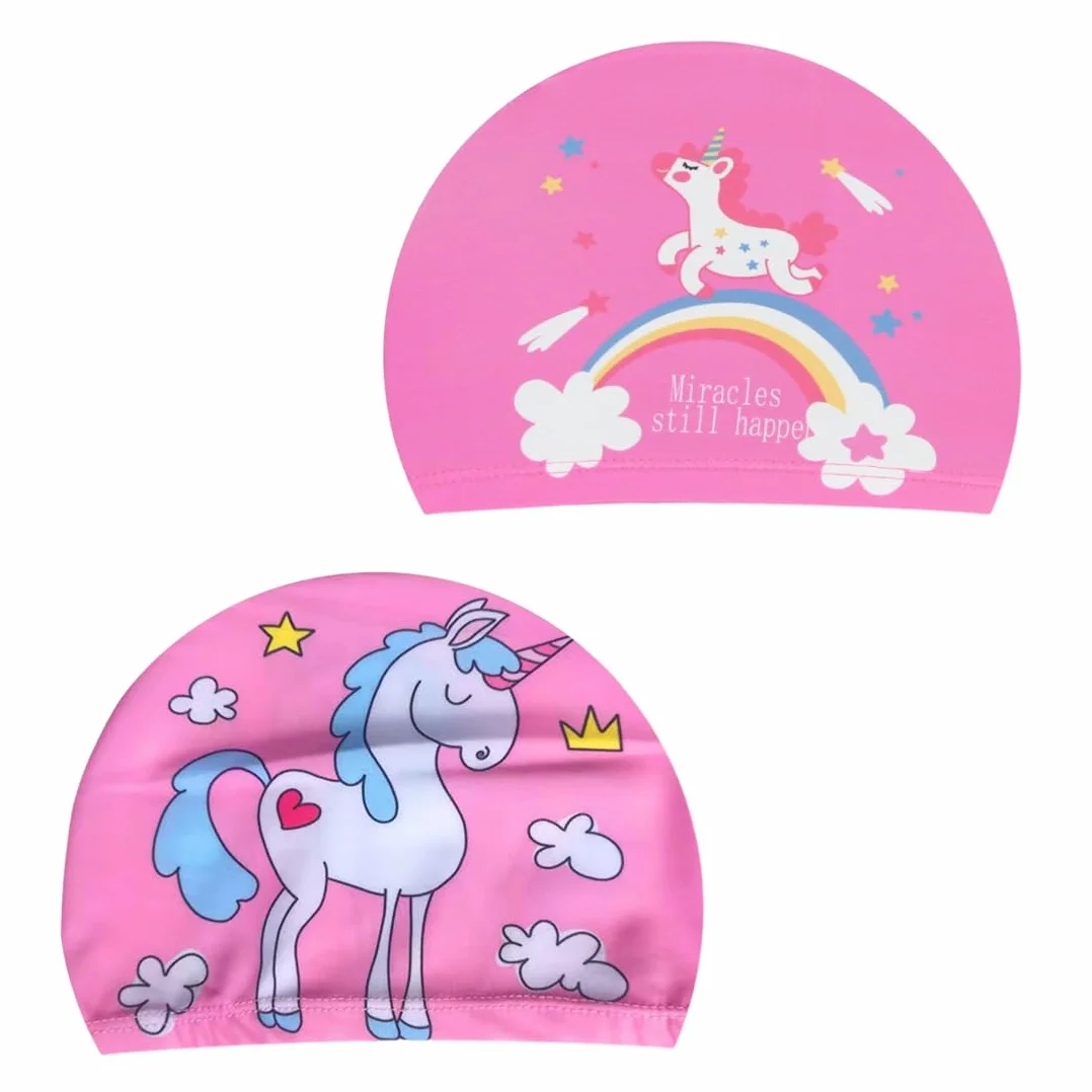 Gorro piscina bebe impermeable unicornio 2 unidades poliéster rosa 1-7 años cabello corto largo