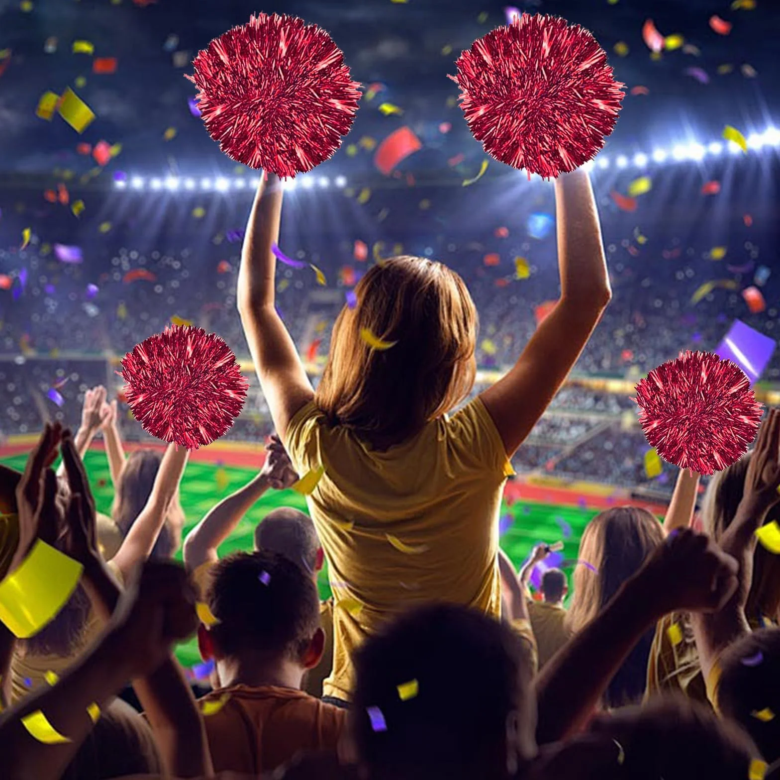 Pompones de Animadora de Plástico Azules para Competición Deportiva (Rojo)