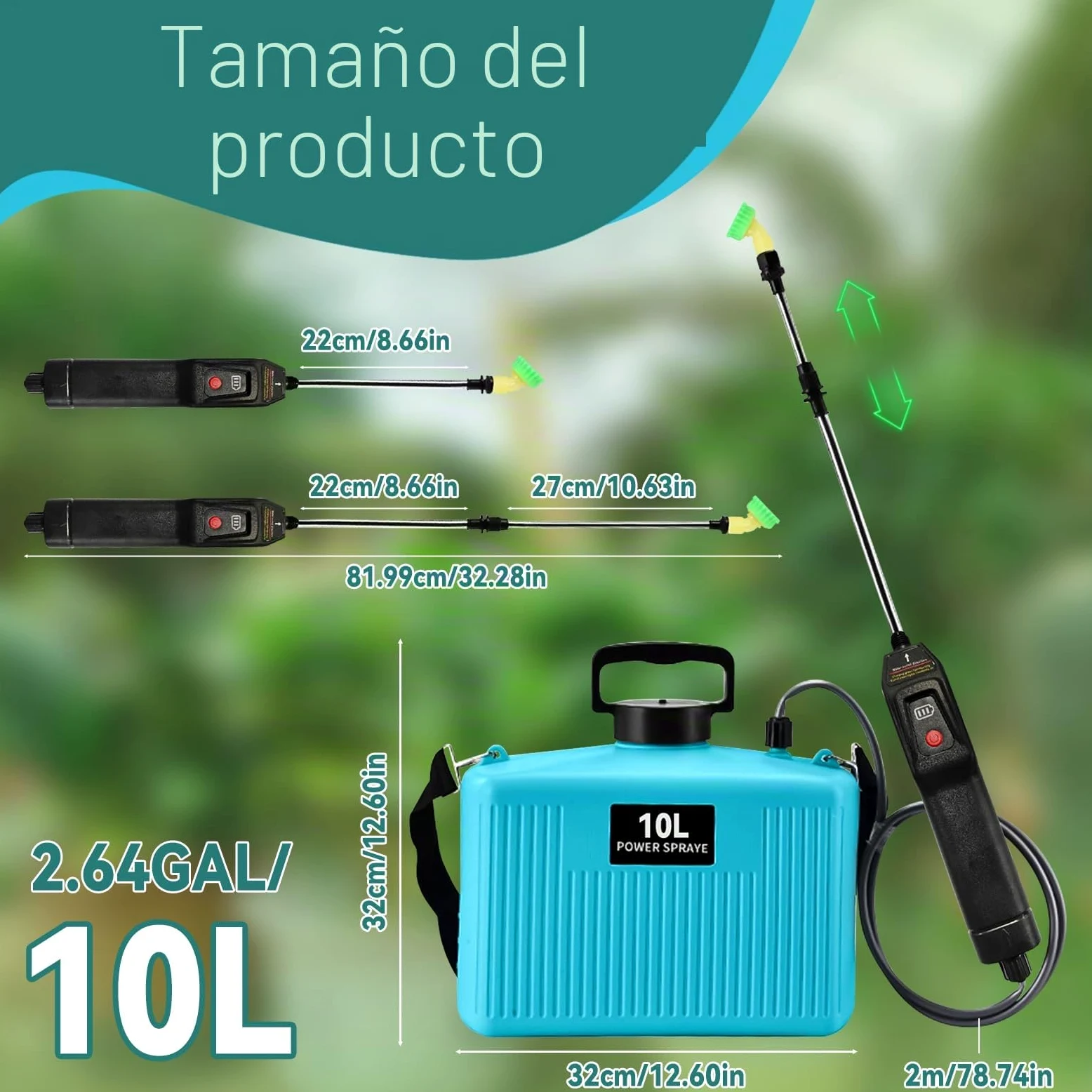 Pulverizador eléctrico de mochila de 10 L, con mango recargable por USB, 4000 mAh, con 4 boquillas