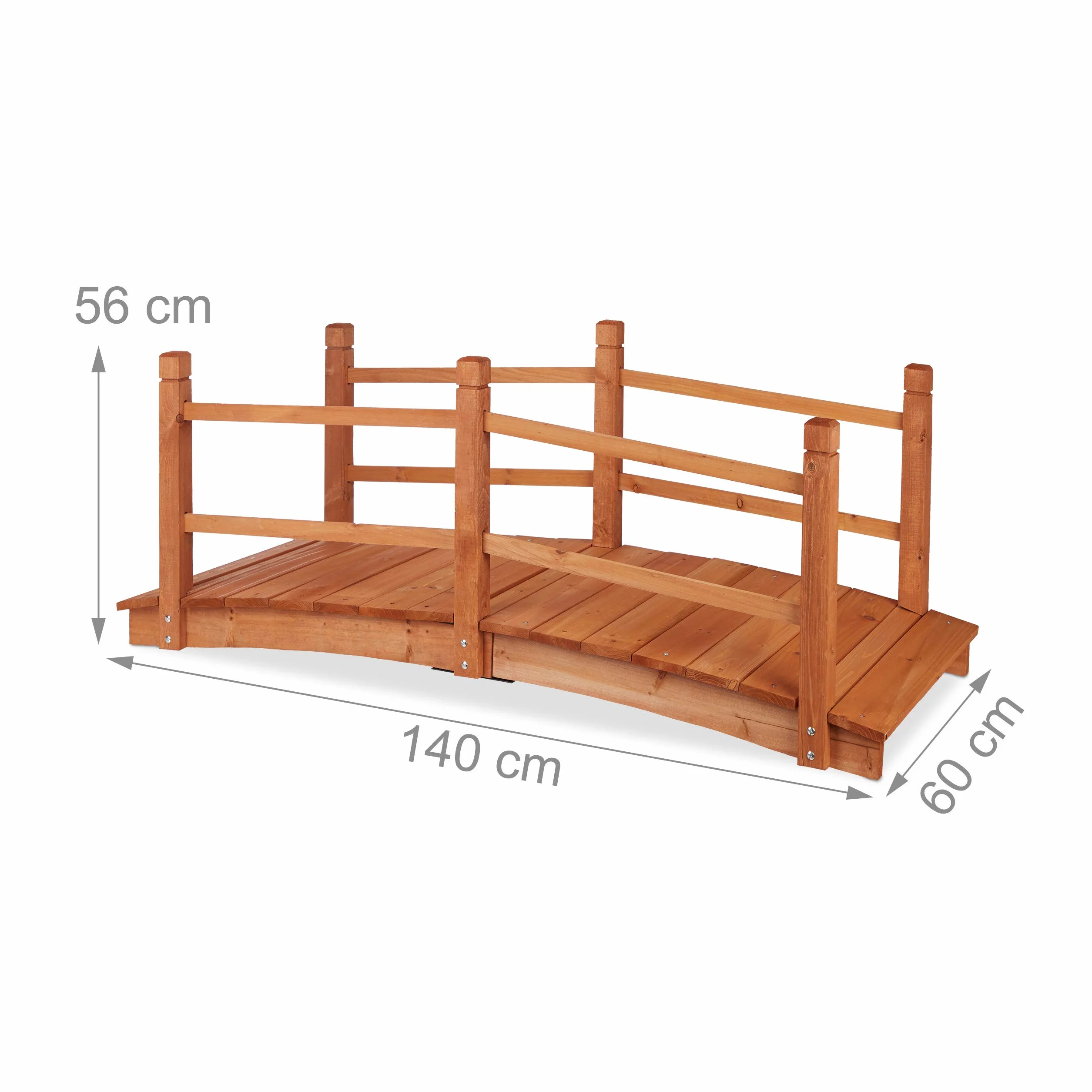 Relaxdays Puente Jardín con Pasamanos, Madera de Abeto, Marrón Anaranjado, 56 x 140 x 60 cm