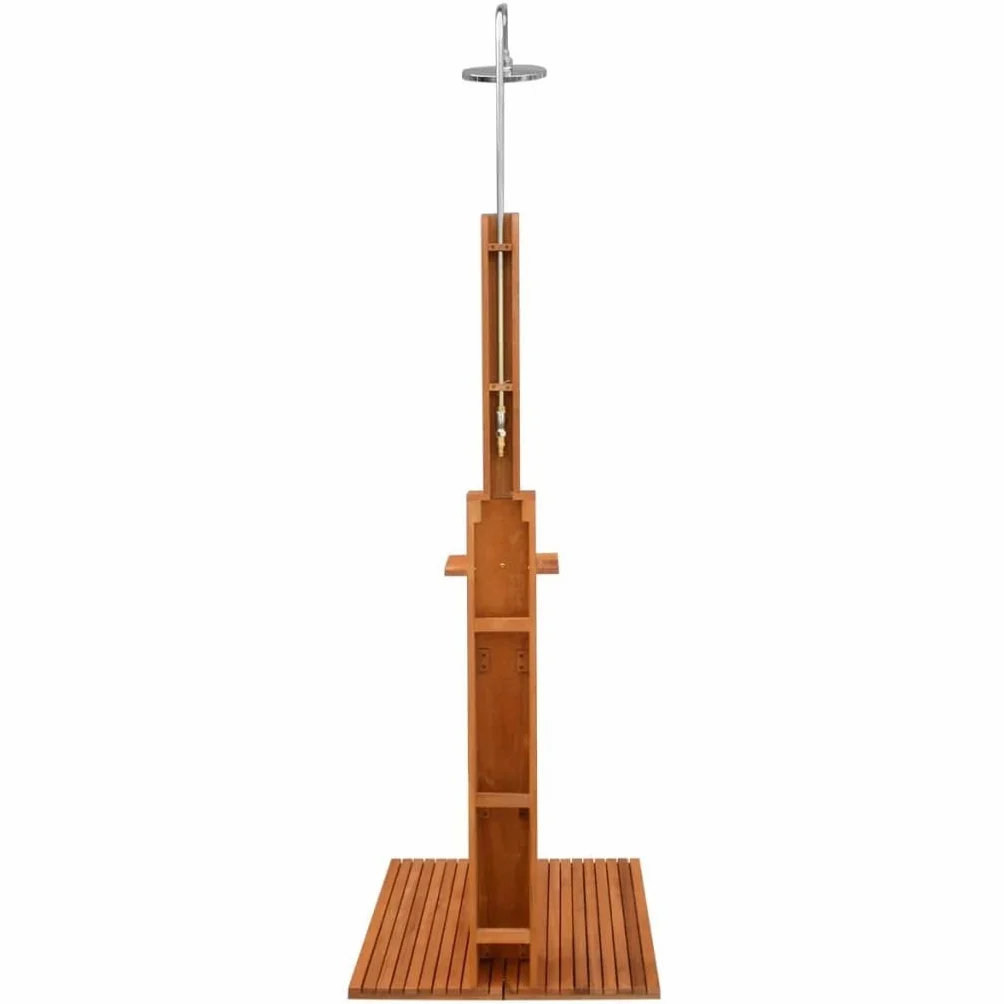 vidaXL Ducha al aire libre de madera de eucalipto y acero solar de pie junto a la piscina