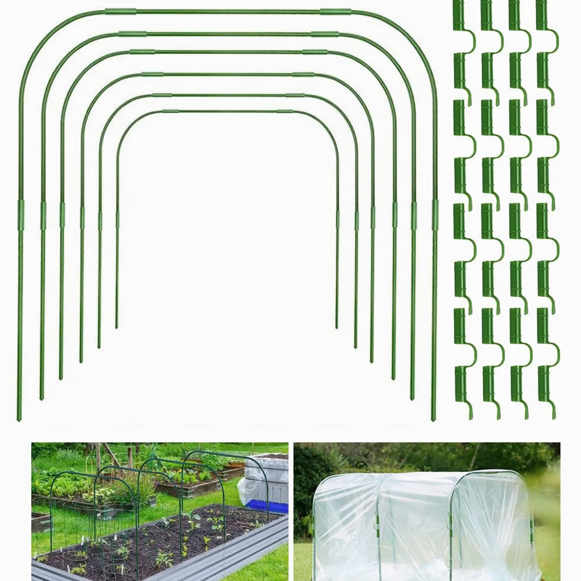 Kit de 6 aros de jardín con revestimiento de plástico, acero recubierto de plástico, para camas elevadas