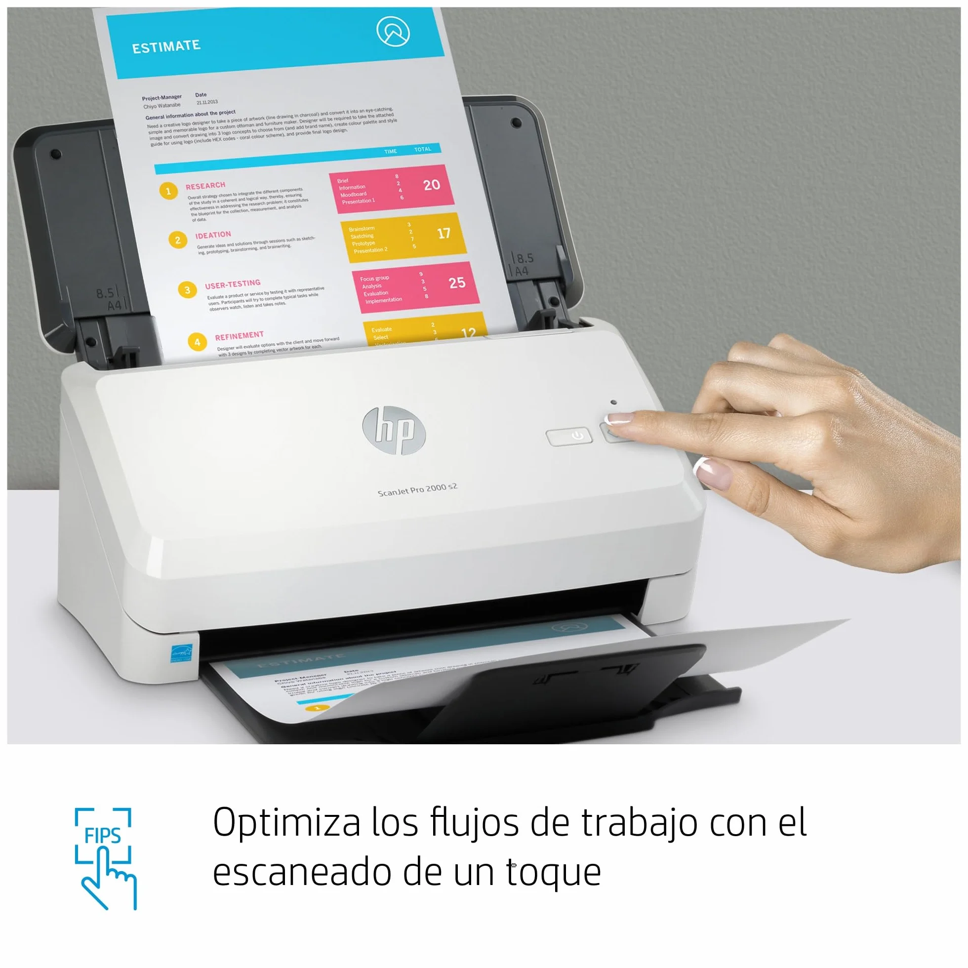 HP ScanJet Pro 2000 s2 Escáner Documentos ADF 50 Hojas Doble Cara 35 ppm 70 ipm USB 3.0 Gris