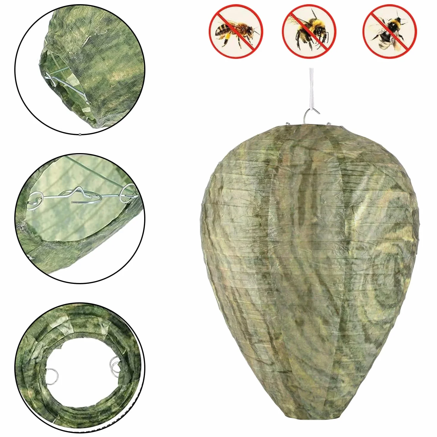4pcs Nido de Avispas Señuelo, Colgar Nido de Avispas Falsas, Repelente de Avispas, Disuasor Avispas, Linterna de Avispa, Se Utiliza en Hogares y Jardines al Aire Libre para Repeler Avispas (Verde)