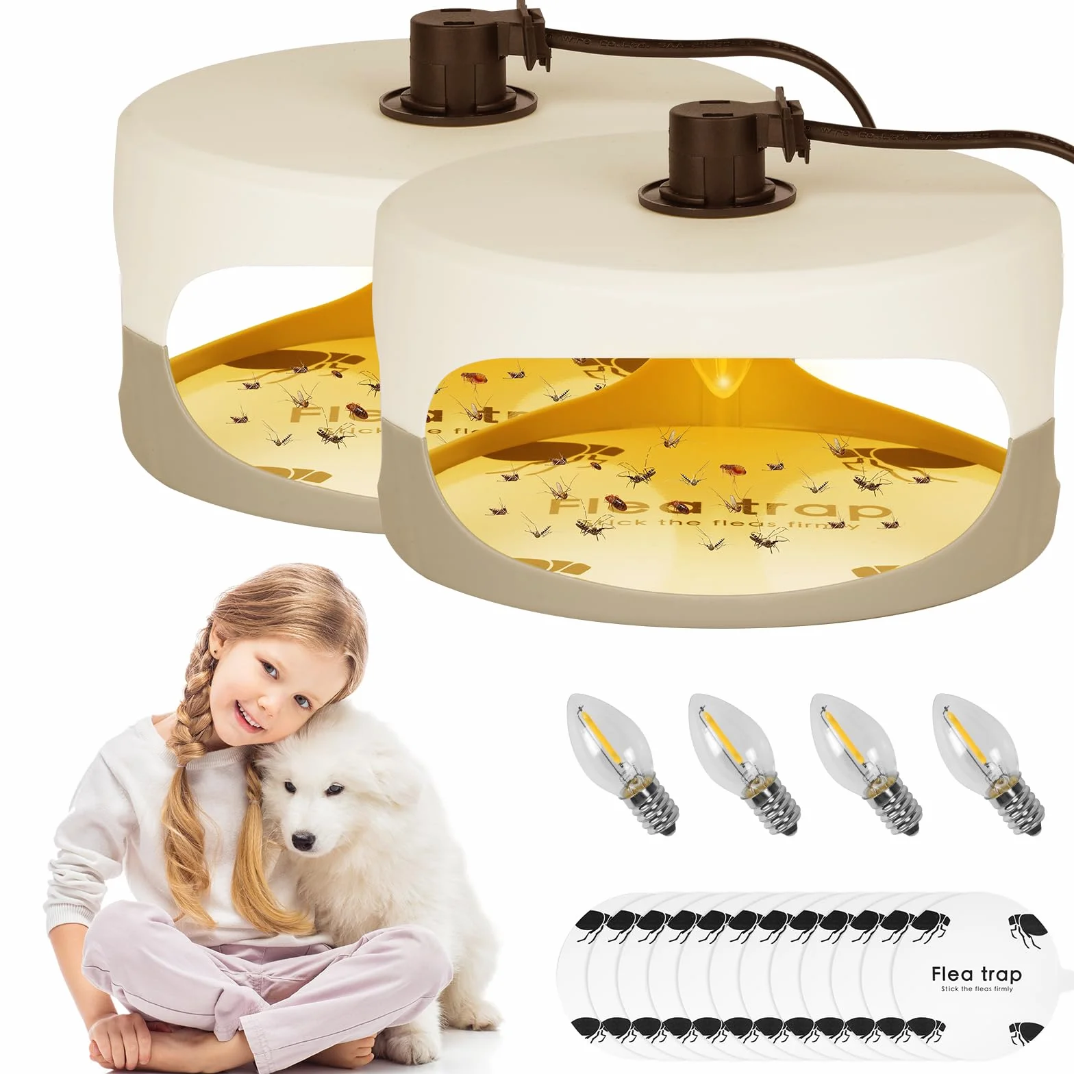 Flintronic 2PCS Trampa para Pulgas, Trampa Antipulgas, Mata Chinches, Repelente de Plagas Trampa para Pulgas, Libre de Químicos, Uso en Interiores, Paquete de 12 Discos Adhesivos