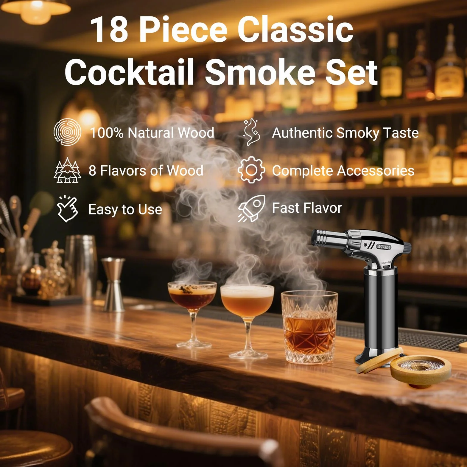 RoseFlower Kit de ahumador cocteles, Kit de ahumador antiguo para whisky, bebidas, bourbon, bistec, pescado y queso - Bebidas alimenticias con sabor a humo infundido - Regalo del día del padre