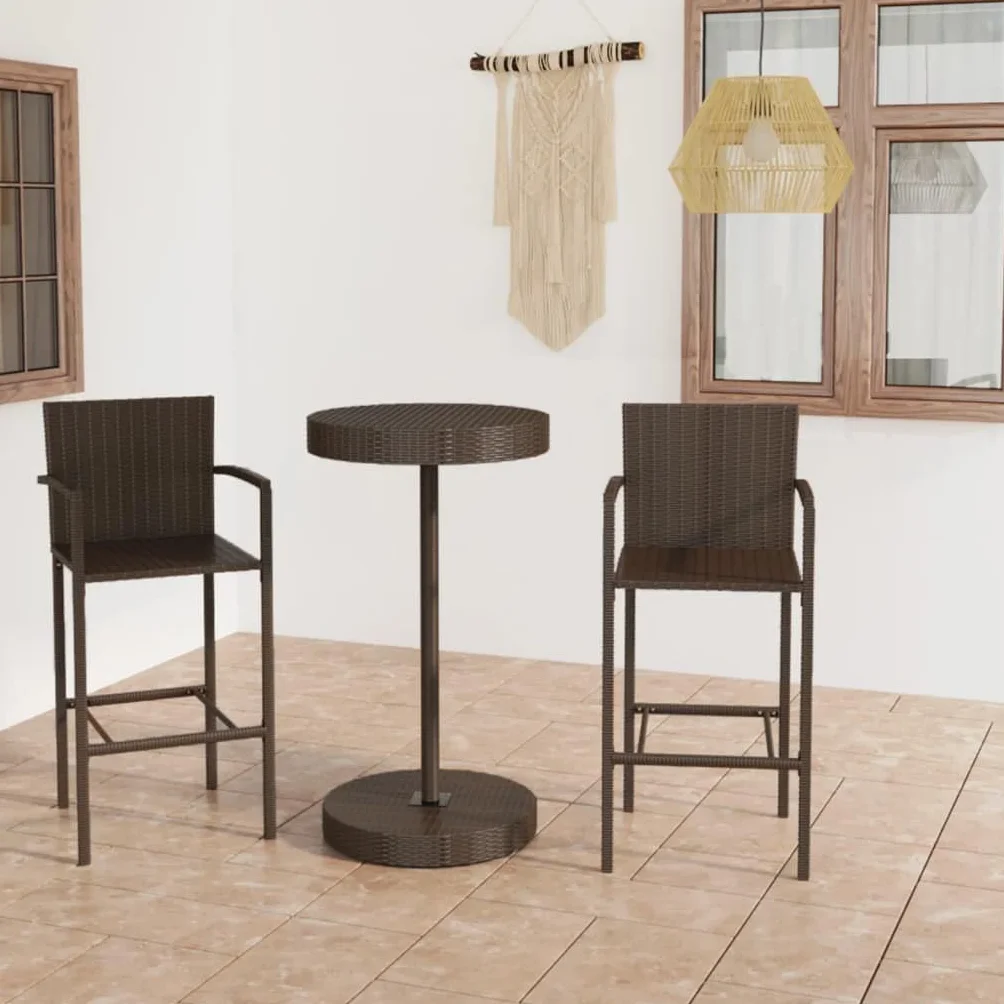 vidaXL Conjunto de Bar para Jardín 3 Piezas Mesa Silla Asiento Patio Terraza Balcón Barra Bistró Muebles Mobiliario Ratán Sintético Marrón