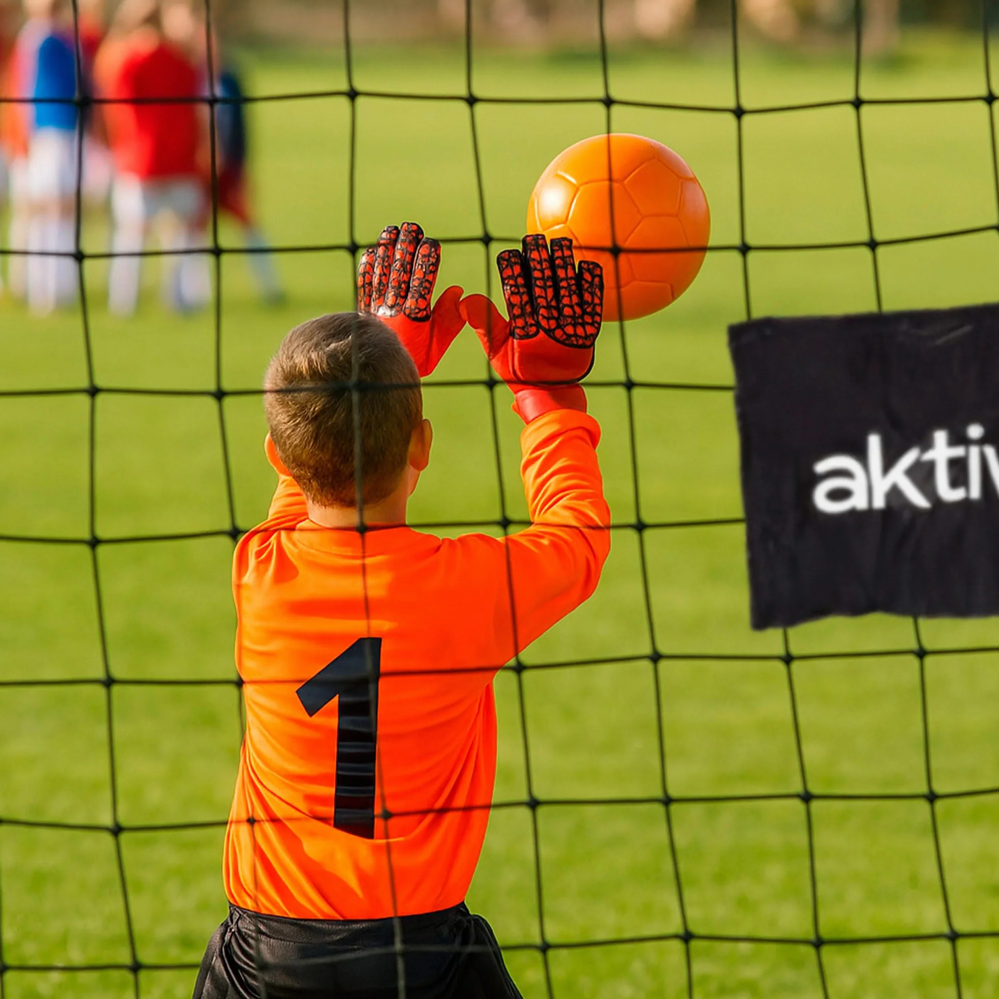 Portería de fútbol de Acero AKTIVE Desmontable con Red de Poliéster, Incluye 6 Piquetas