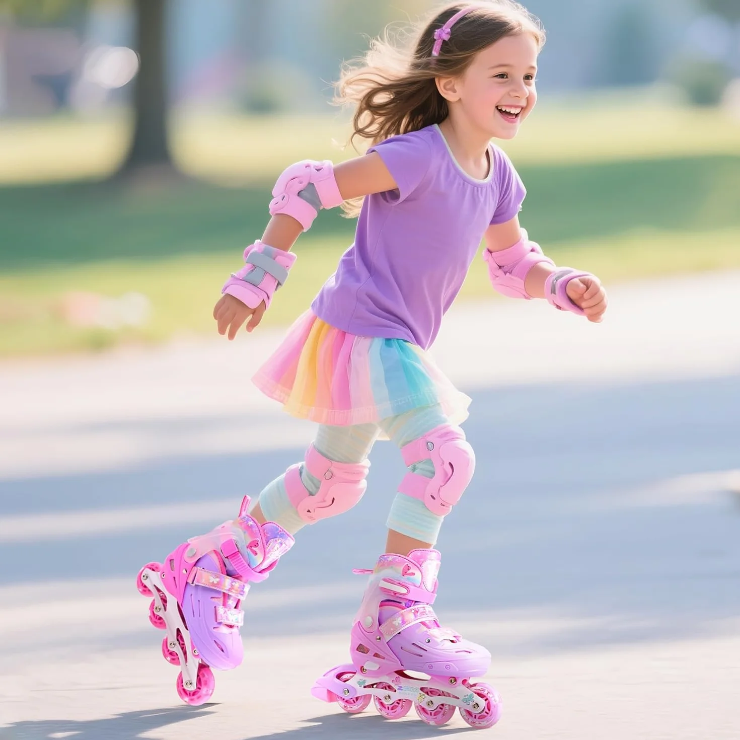 2PM SPORTS Patines en Línea Rosa Violeta Ajustables para Niñas Principiantes